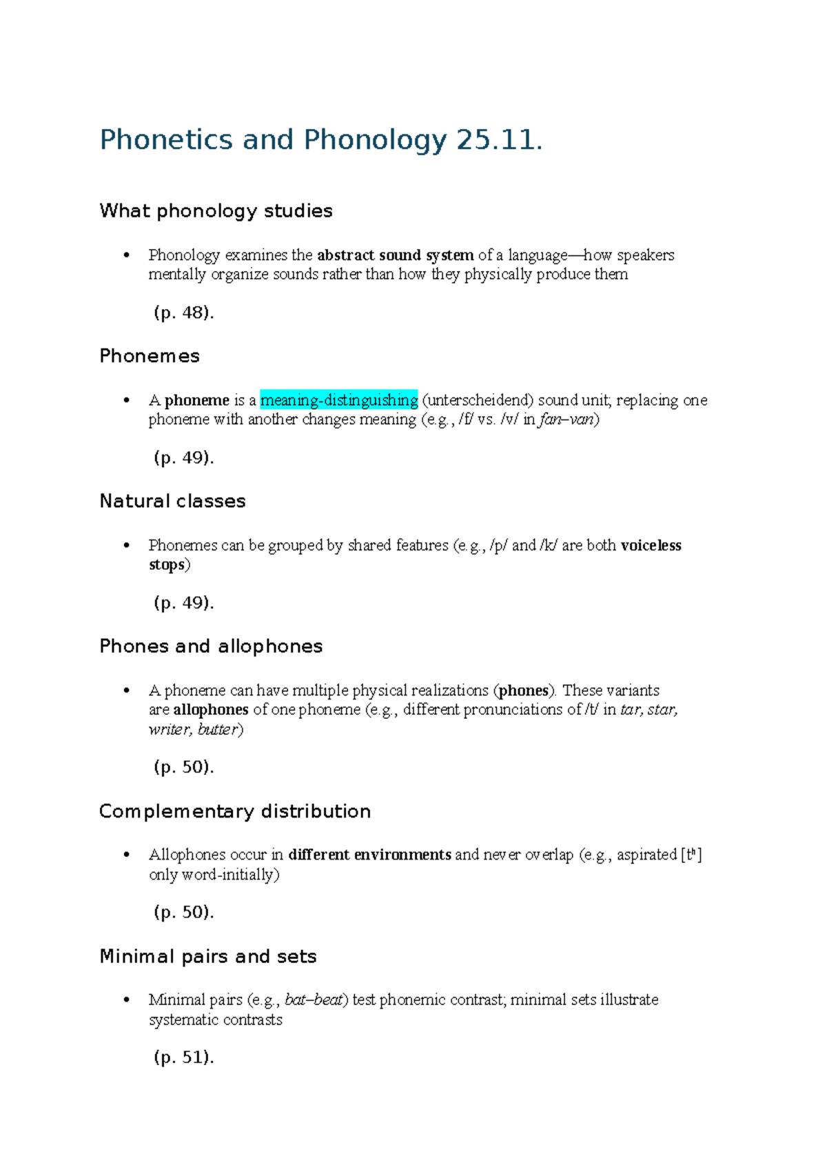 Phonetics and Phonology Lecture Notes 25.11 - Studocu