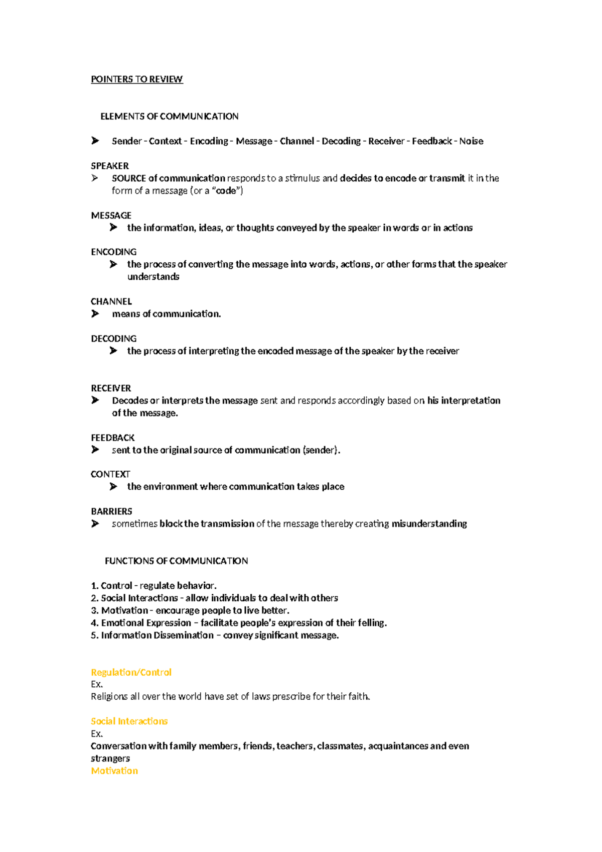 Oralcom Reviewer 1: Key Elements and Models of Communication - Studocu