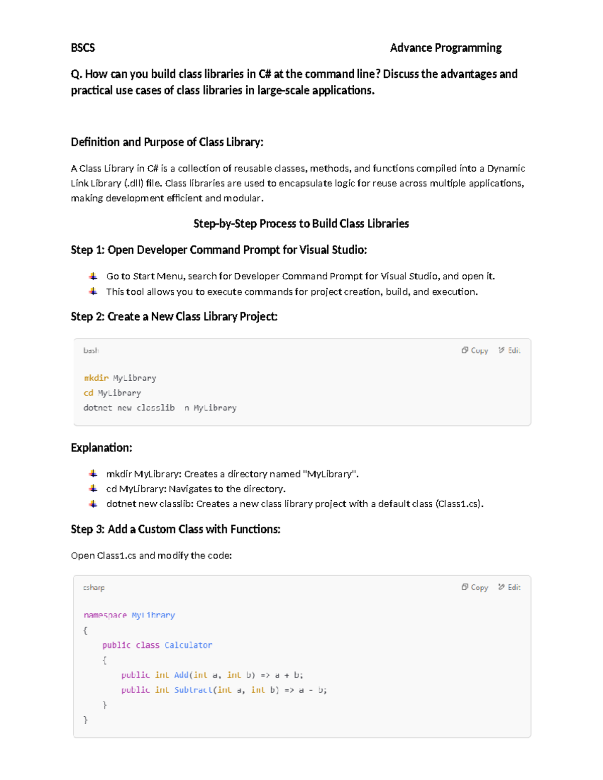 BSCS Advance Programming: Building Class Libraries via Command Line ...