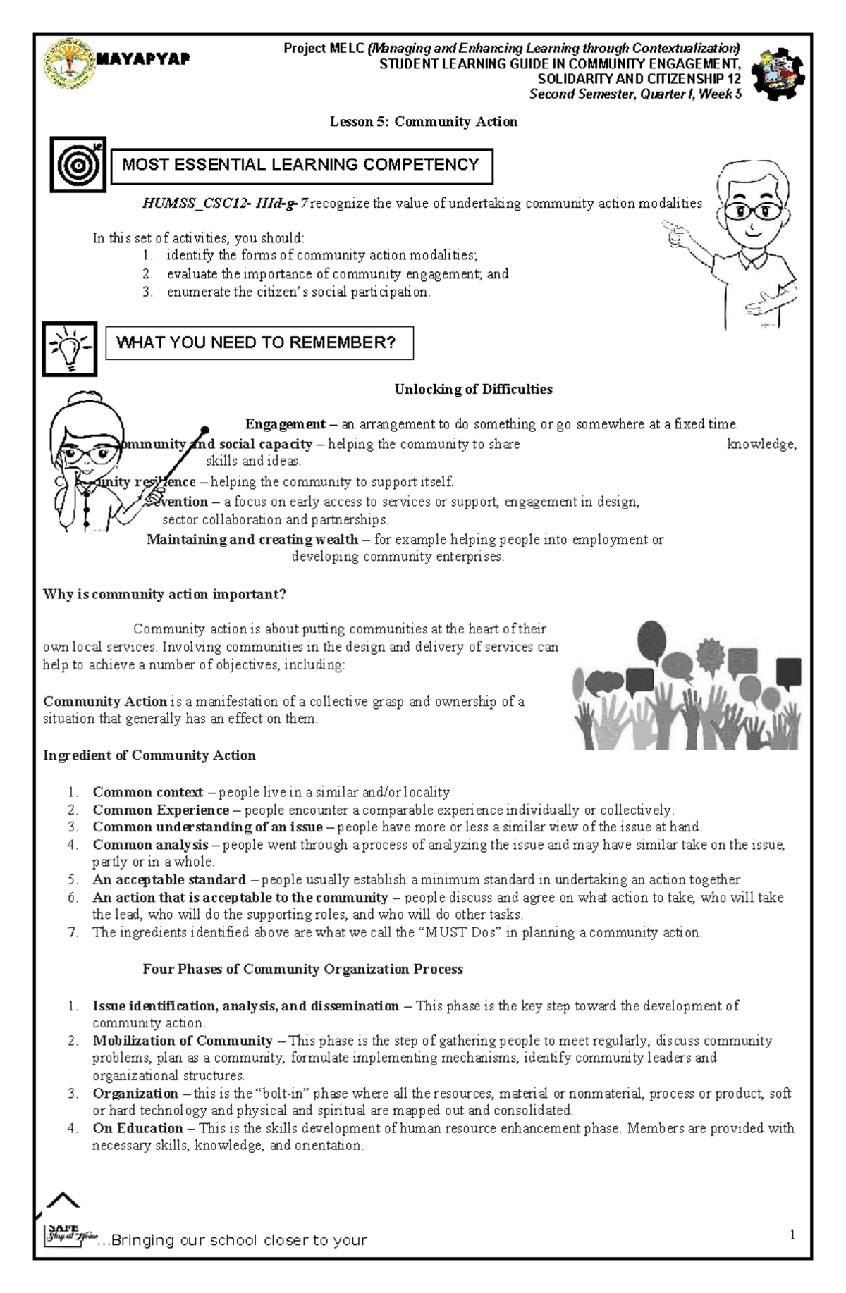 MELC 12: Week 5 Lesson on Community Action & Engagement Guide - Studocu