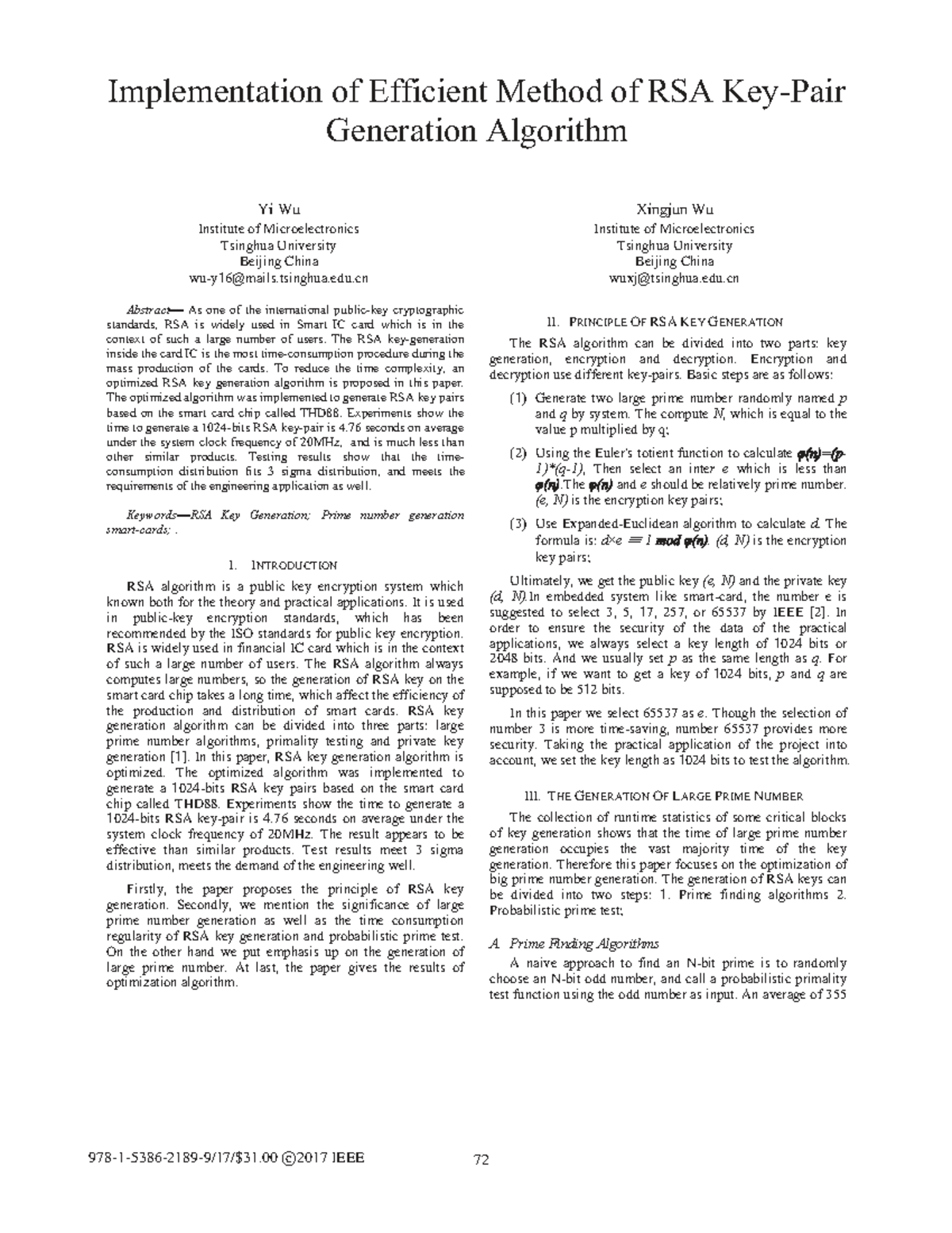 Implementation of Efficient Method of RSA Key Pair - - Studocu