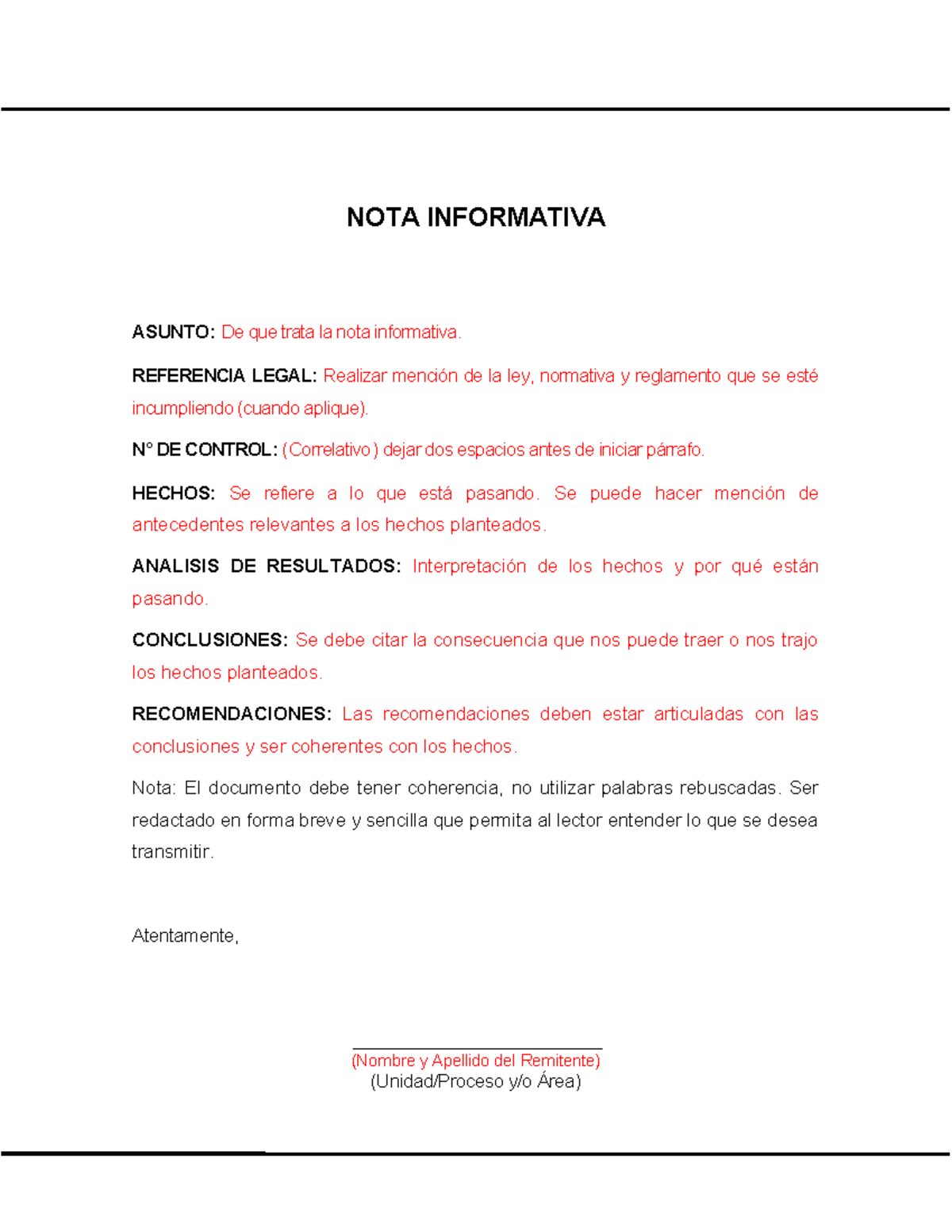 Plantilla de Nota Informativa: Estructura y Recomendaciones - Studocu