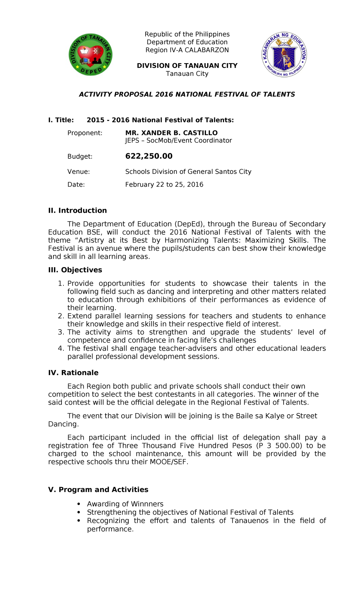 381687756 Activity Proposal Sample - Republic of the Philippines ...