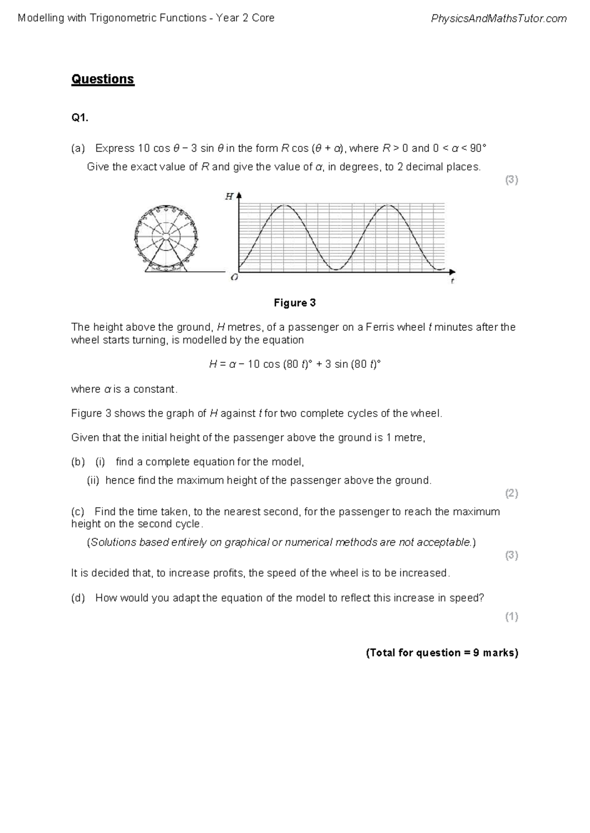 Trigonometric Functions Application Questions - MATH101 Final Exam ...