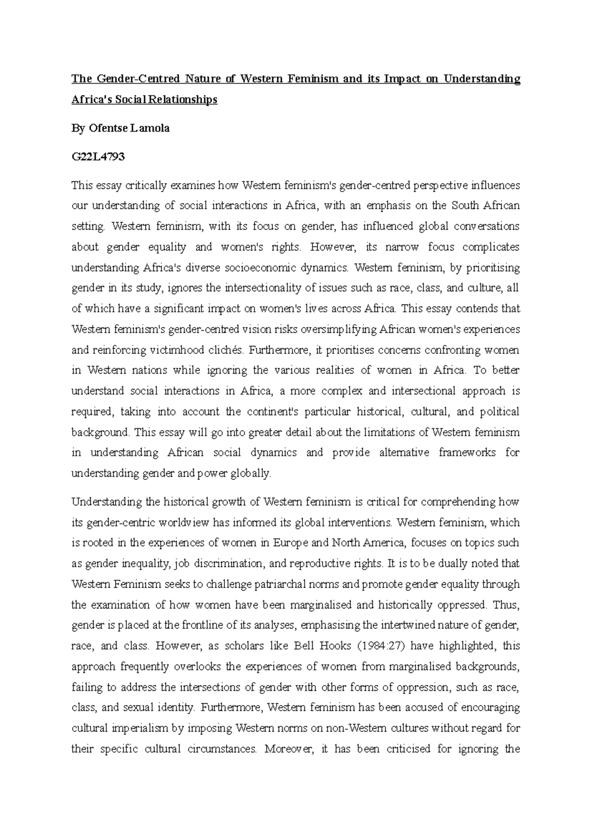 African Feminism: A Reflective Essay on Gender Discrimination - Studocu