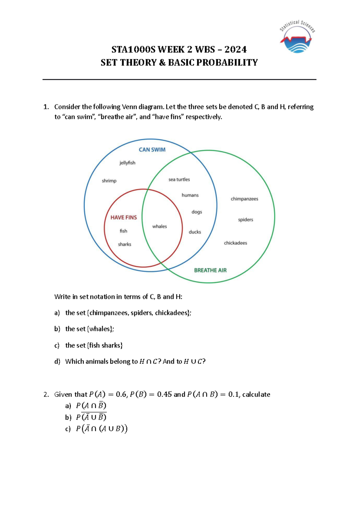WBS Week 2 STA1000S 2024 - STA1000S WEEK 2 WBS – 2024 SET THEORY ...