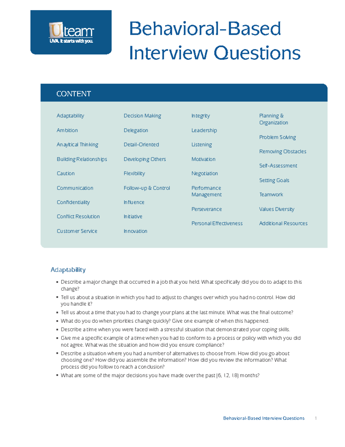 Behavioral-Based Interview Questions Guide (BBI 101) - Studocu