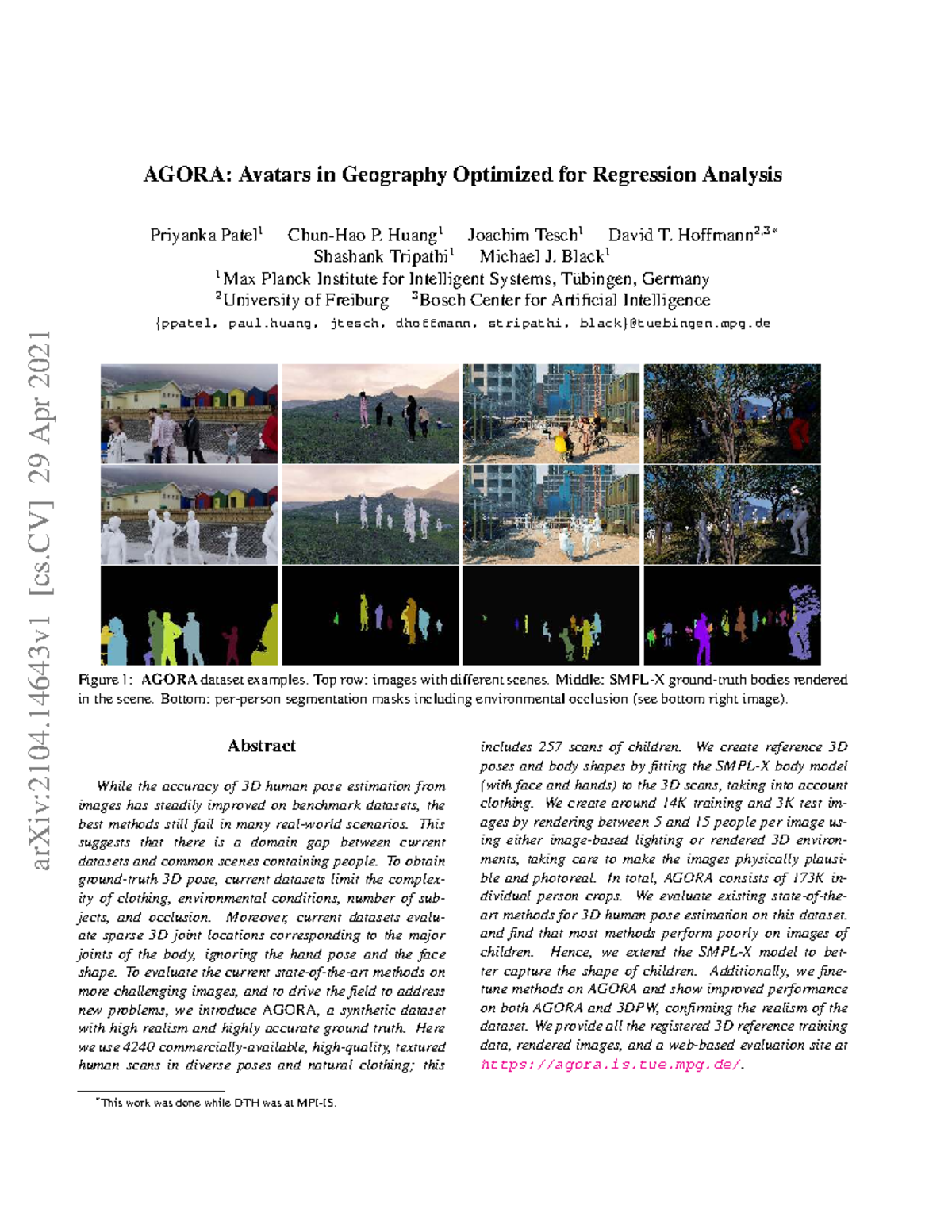 AGORA: A Novel Dataset for 3D Human Pose Estimation and Analysis - Studocu