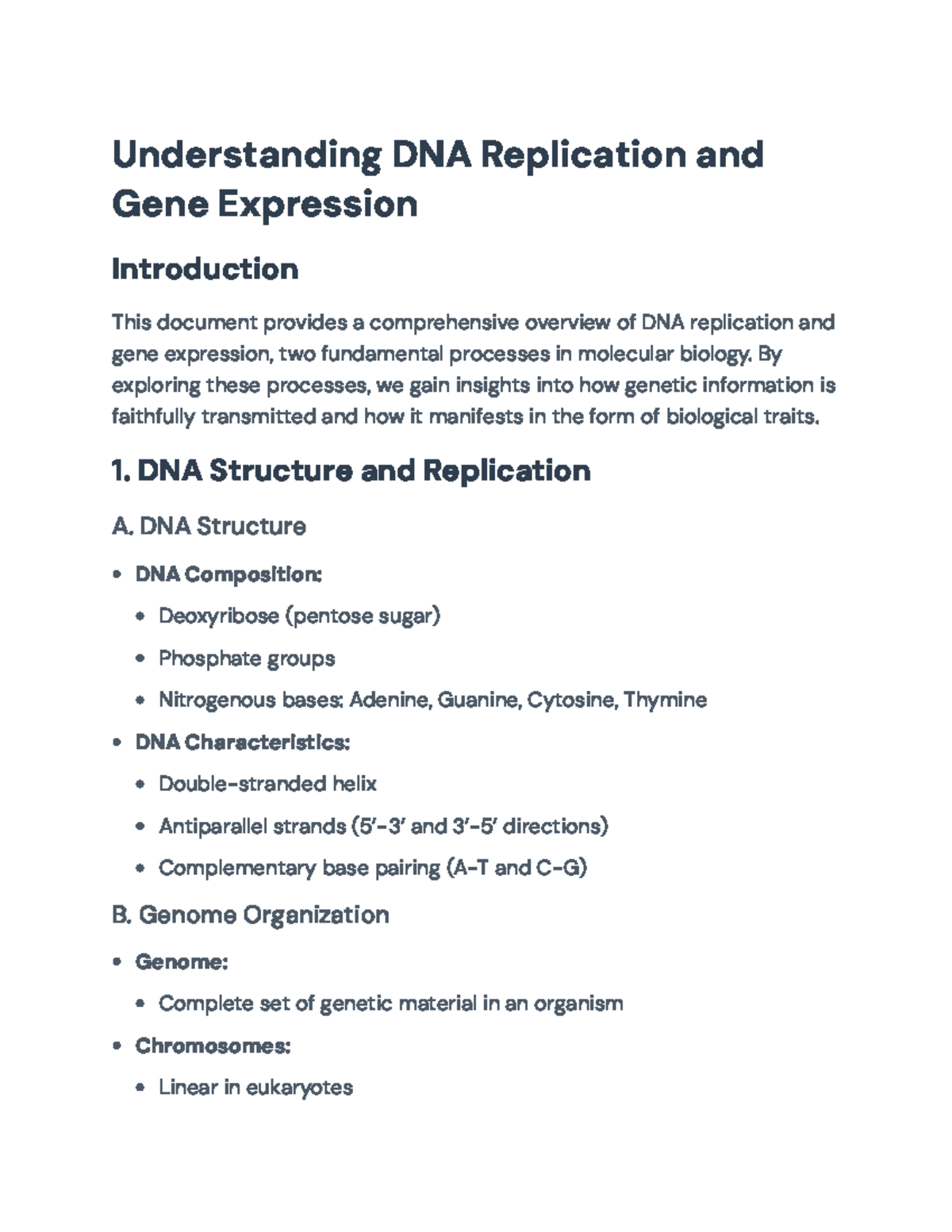 DNA Replication & Gene Expression: Key Concepts Overview (BIO101) - Studocu