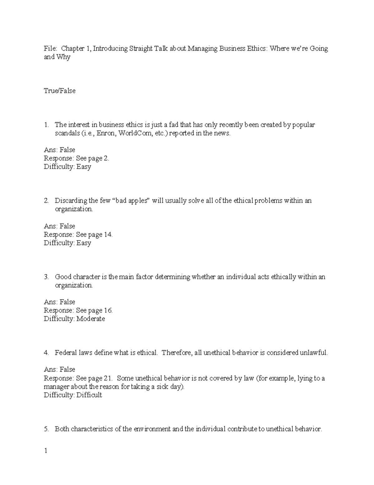 Business Ethics PAST Papers: Chapter Insights and Exam Questions - Studocu