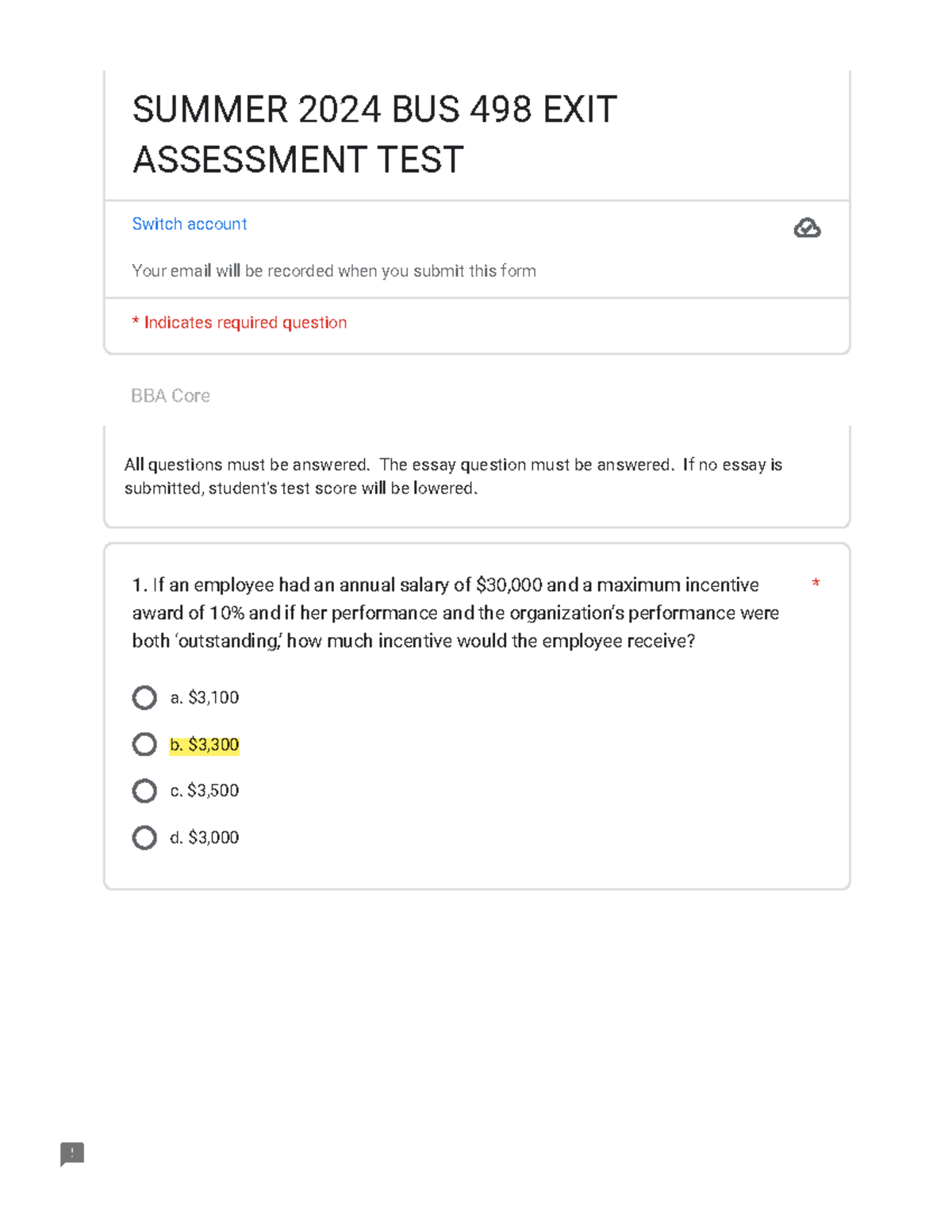 SUMMER 2024 BUS 498 EXIT ASSESSMENT TEST Questions and Answers - Studocu
