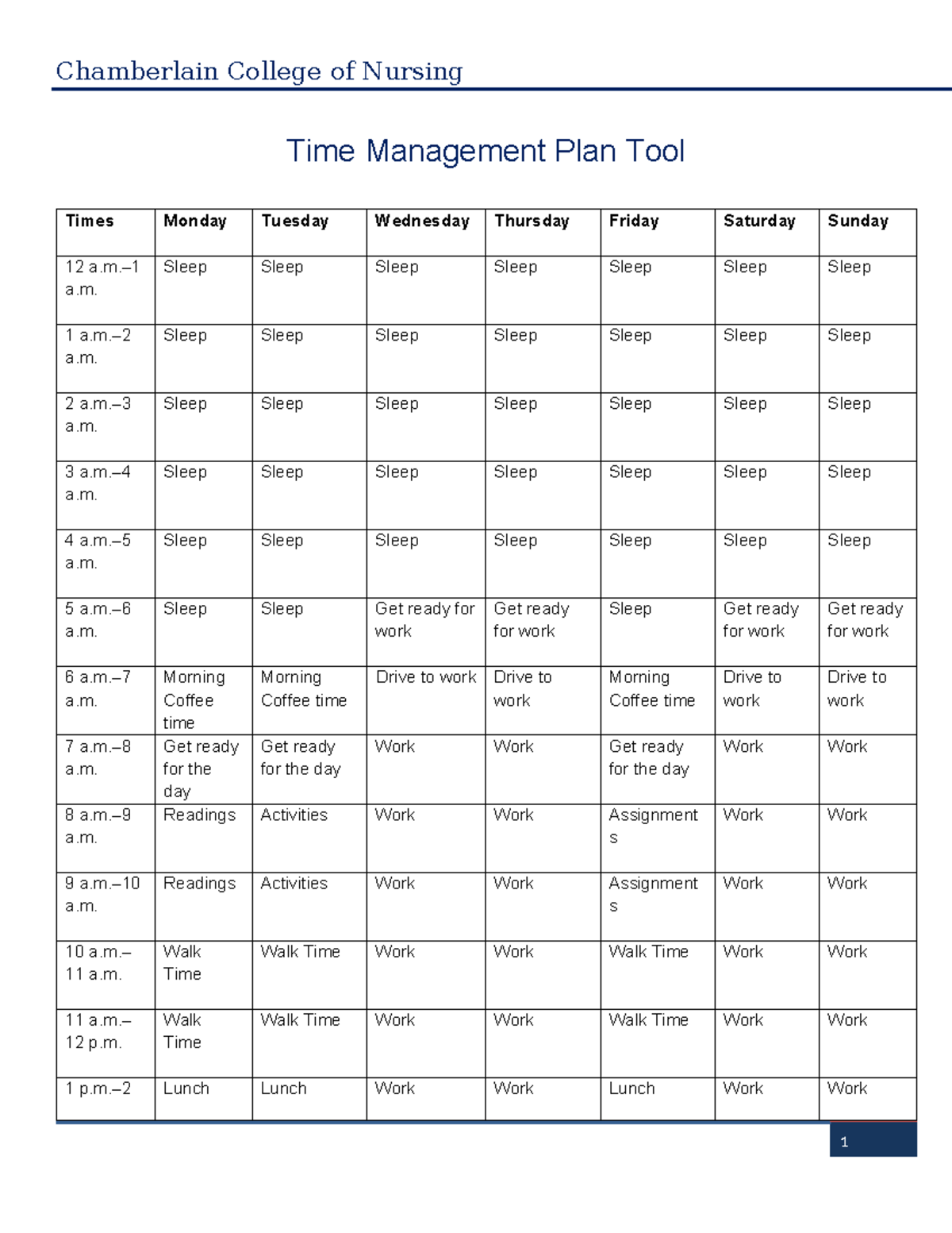 Time Management Plan Tool for Nursing Students - Assignment - Studocu