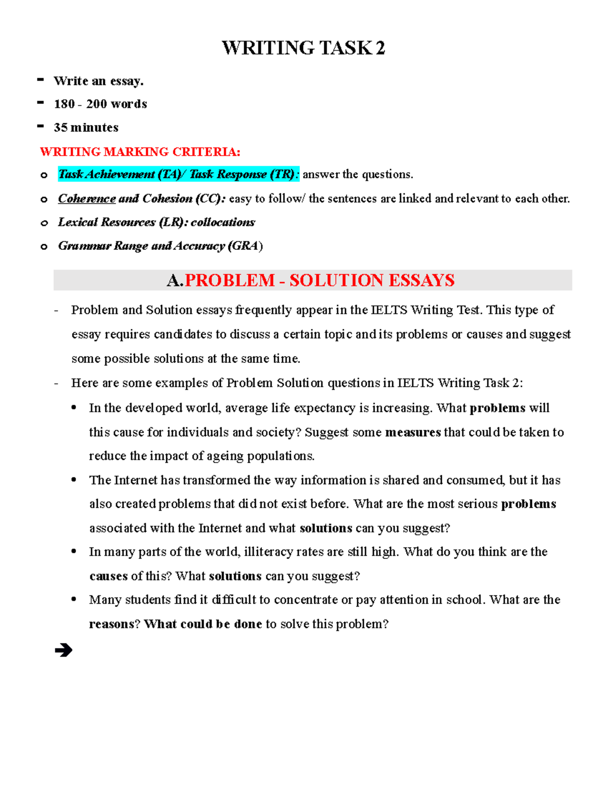AV5 - Day 19 - Task 2 Writing: Problem-Solution Essay Guide - Studocu