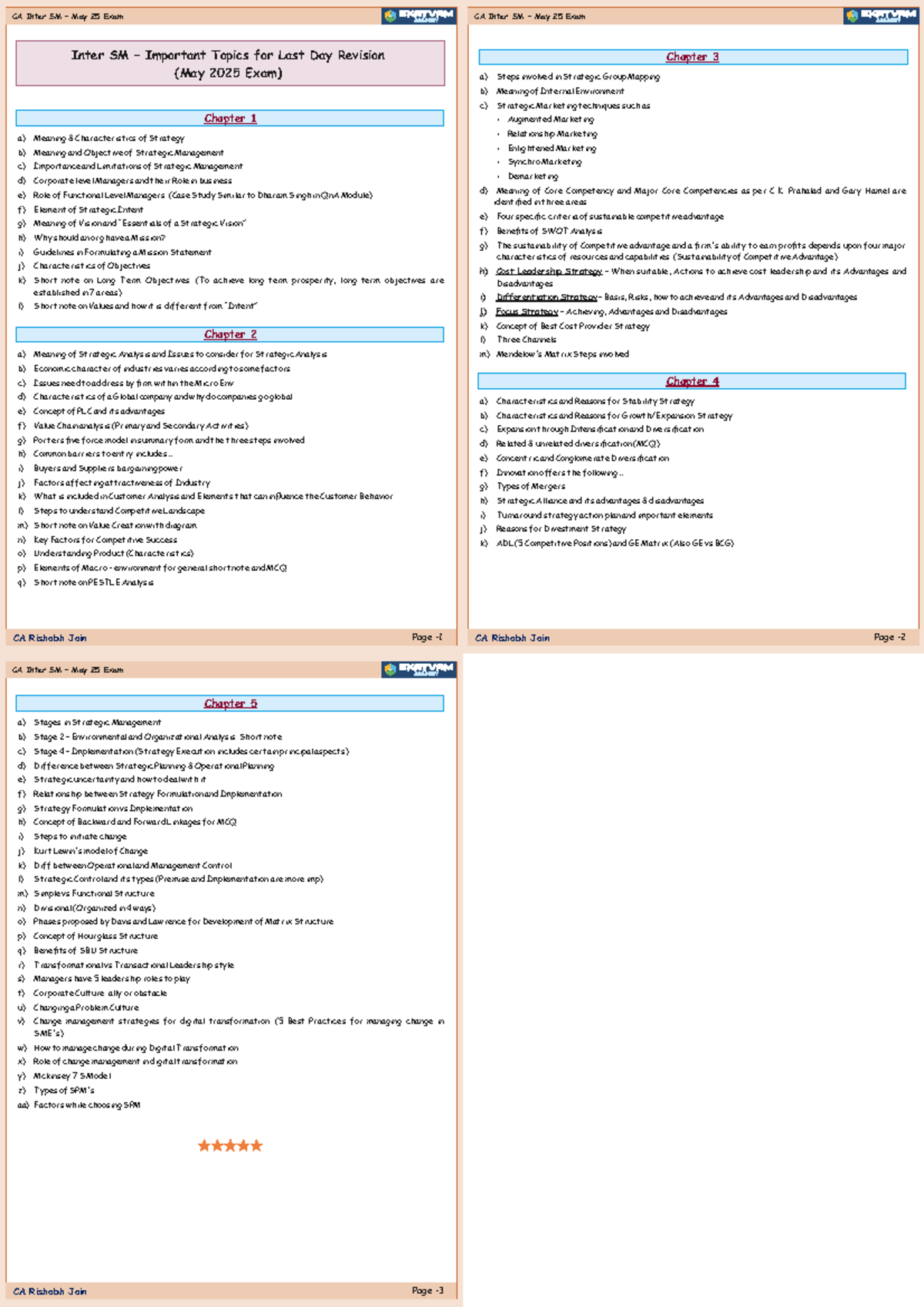 CA Inter SM May 25 Exam: Key Topics for Last Day Revision - Studocu