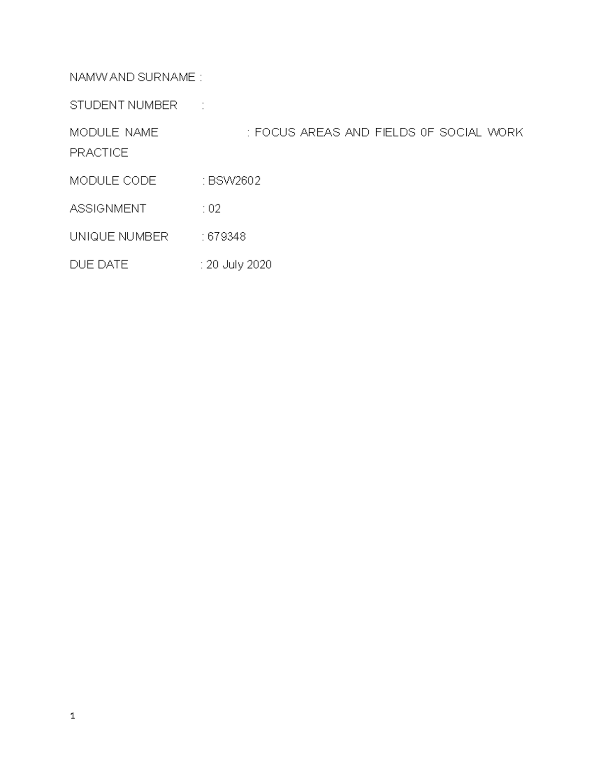 BSW2602 Assignment 02: Functions and Challenges in Social Work Practice ...