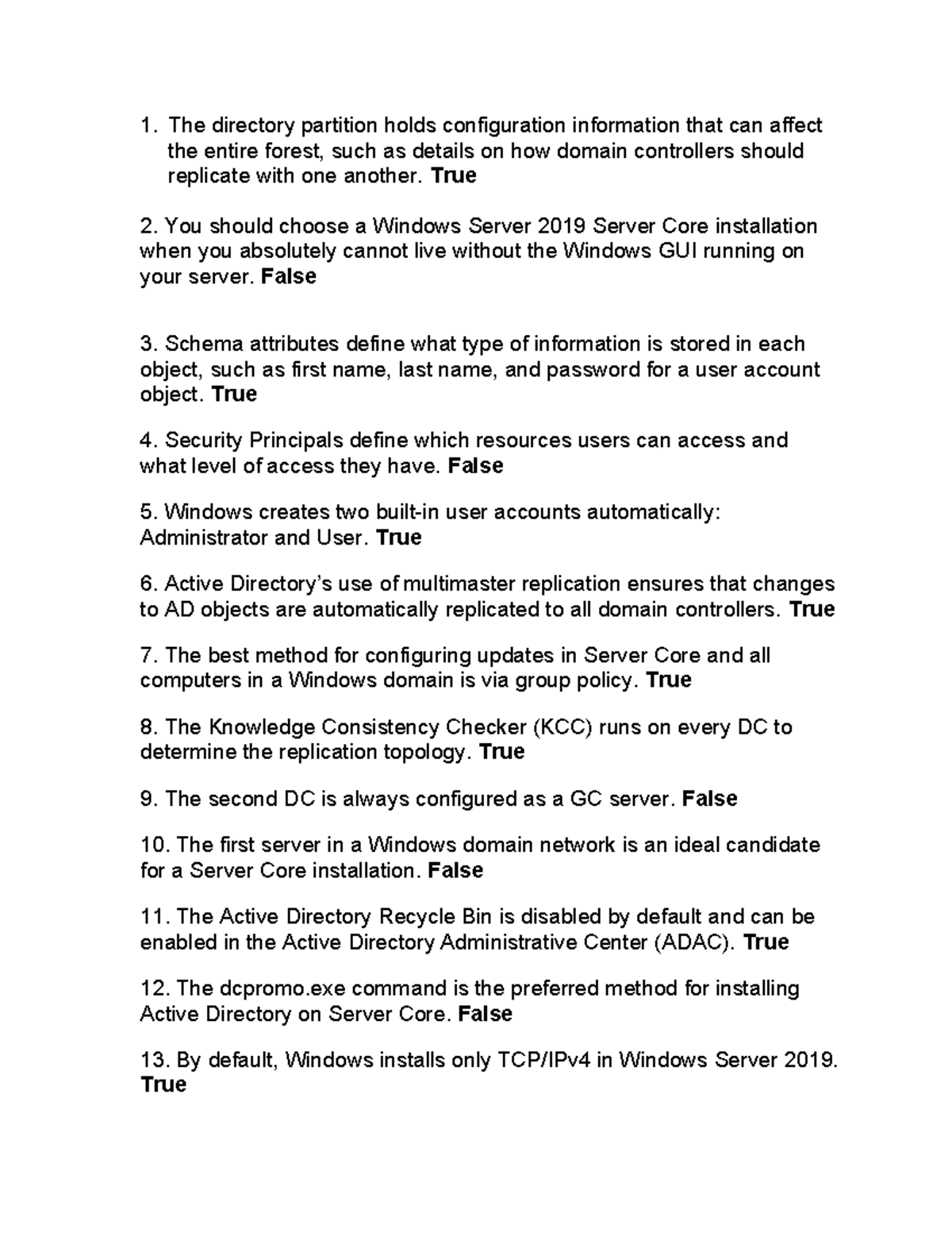 Windows Server 2019 Midterm Review for Active Directory Concepts - Studocu