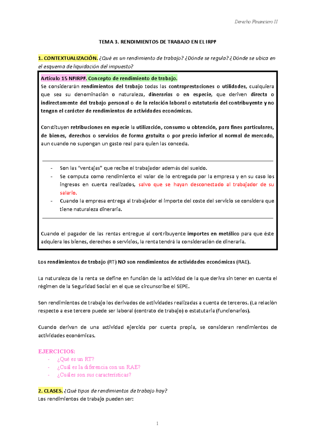 Derecho Financiero II - Tema 2: Rendimientos de Trabajo en el IRPF ...