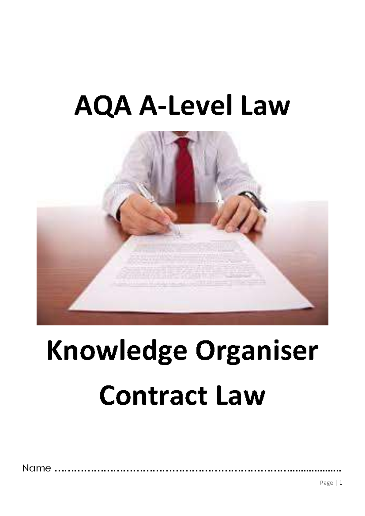 Contract Law AQA A Level Knowledge Organiser: Key Concepts & Terms ...