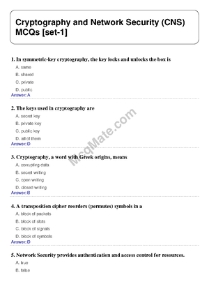 Combined Crytography and Network Security Solved MCQ Set 1-5 
