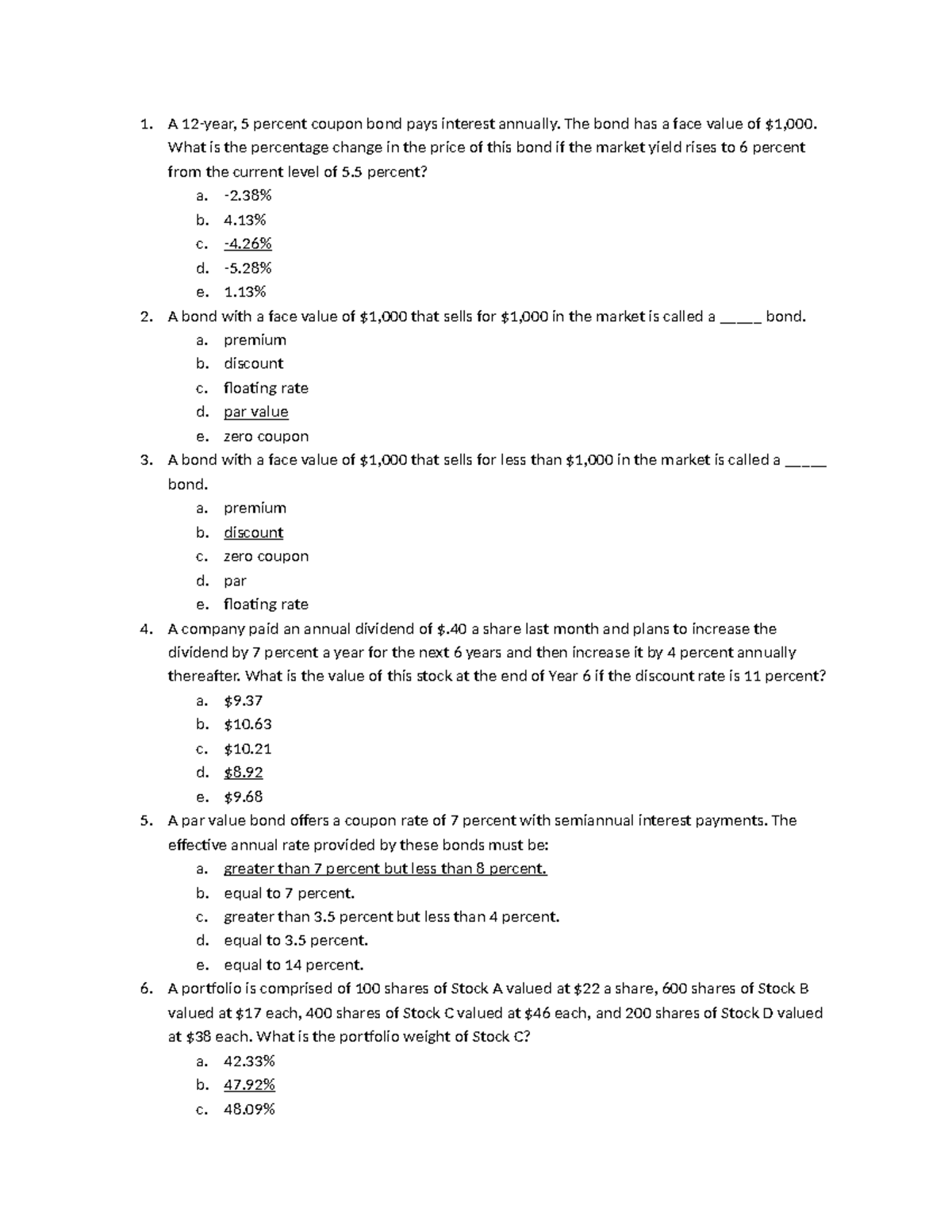 Exam 2 Study Guide for Ch. 6-8: Bond Pricing & Stock Valuation - Studocu