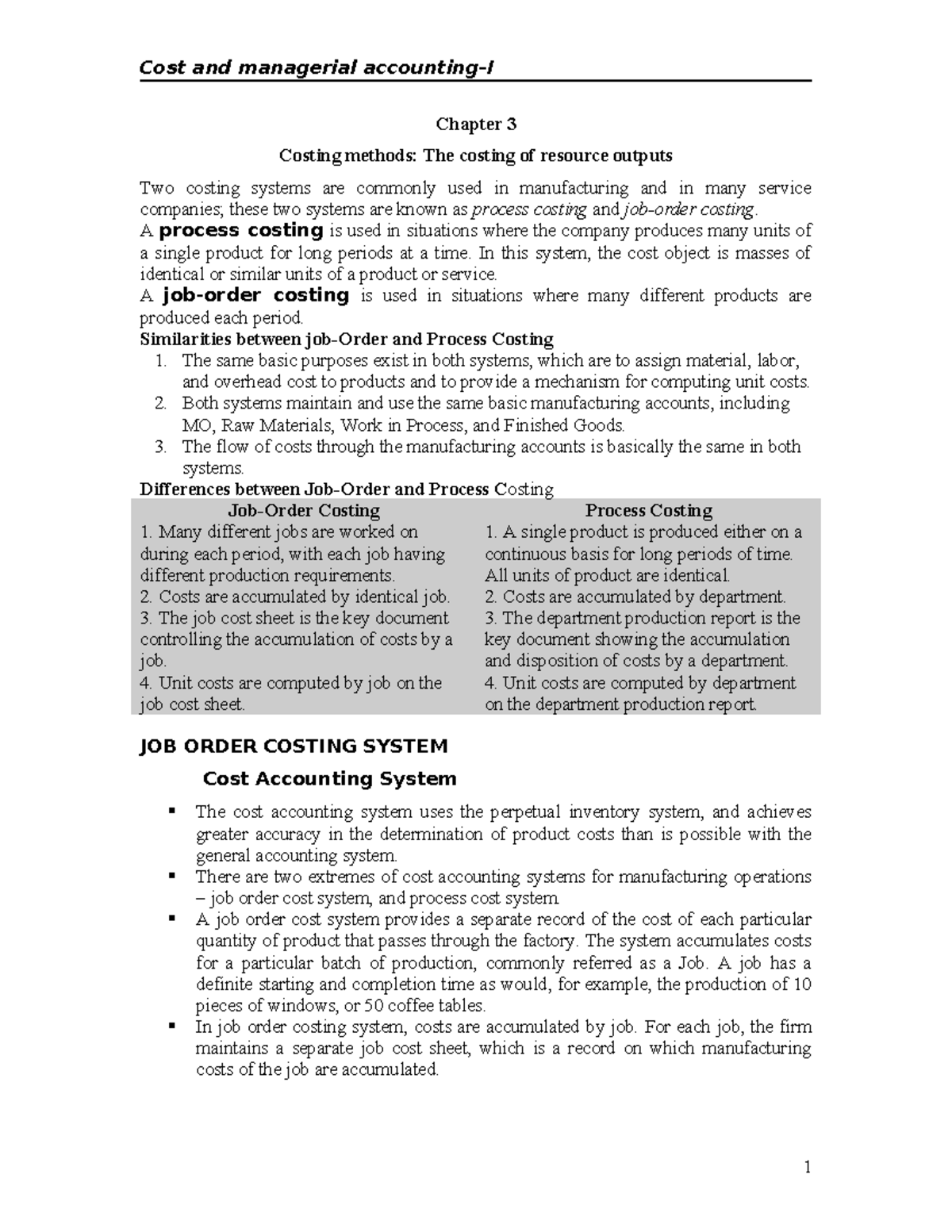 COST I-CH-3: Costing Methods in Managerial Accounting - Studocu