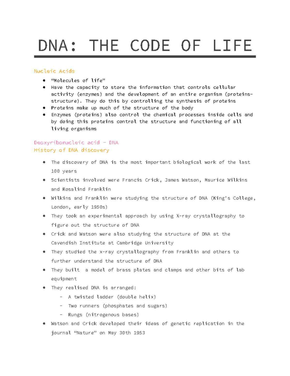 DNA - THE CODE OF LIFE - dna - DNA: THE CODE OF LIFE Nucleic Acids ...
