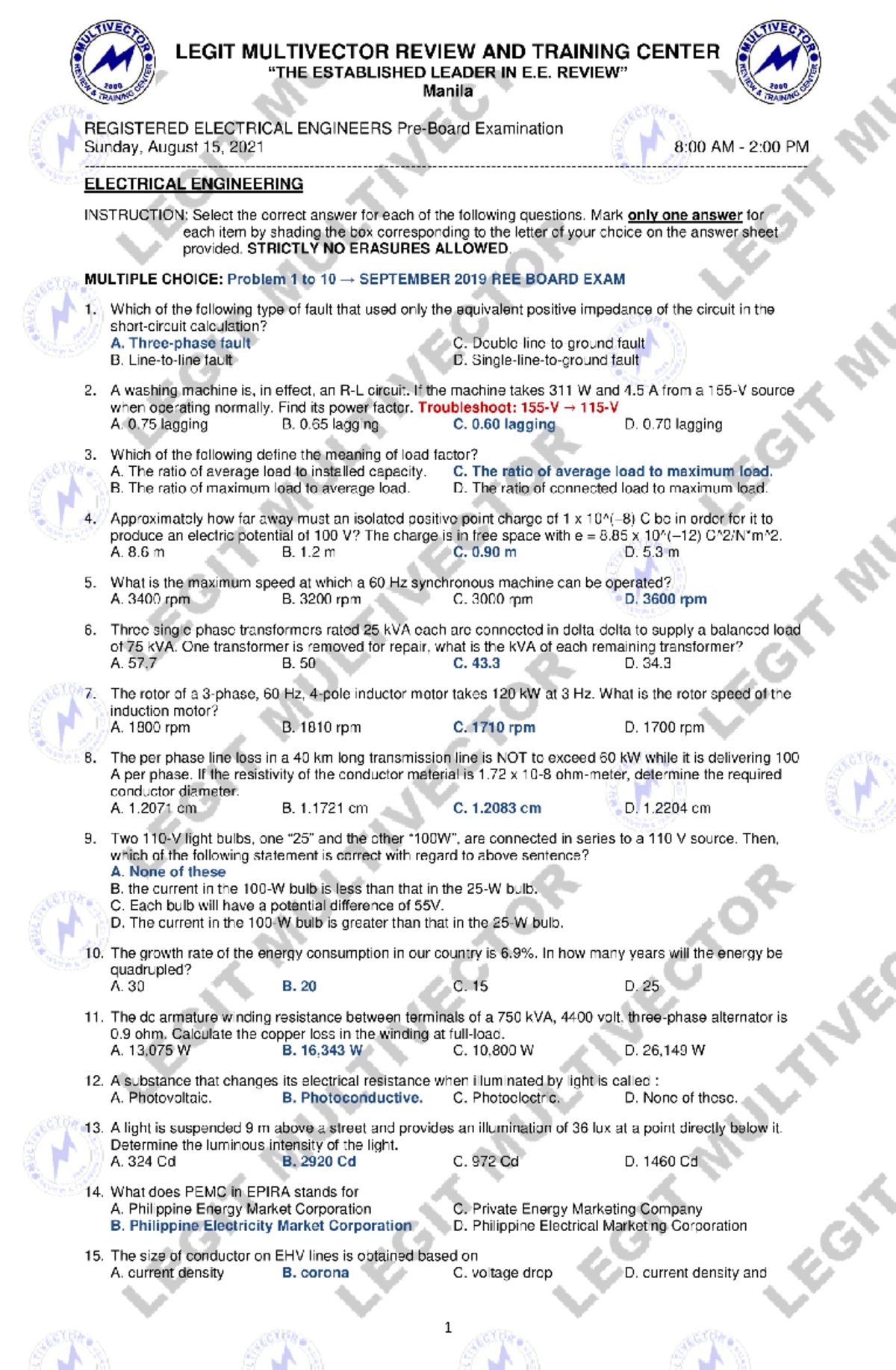 01 - EE (042022) - Preboard Exams - BS Electrical Engineering - Studocu