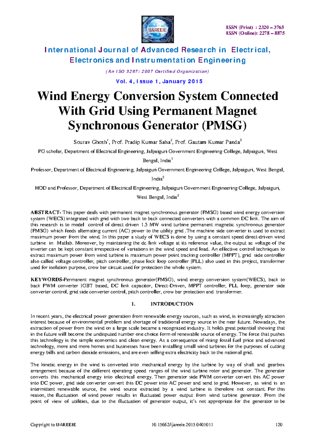PMSG-Based Wind Energy Conversion System with Grid Integration - EE 101 ...