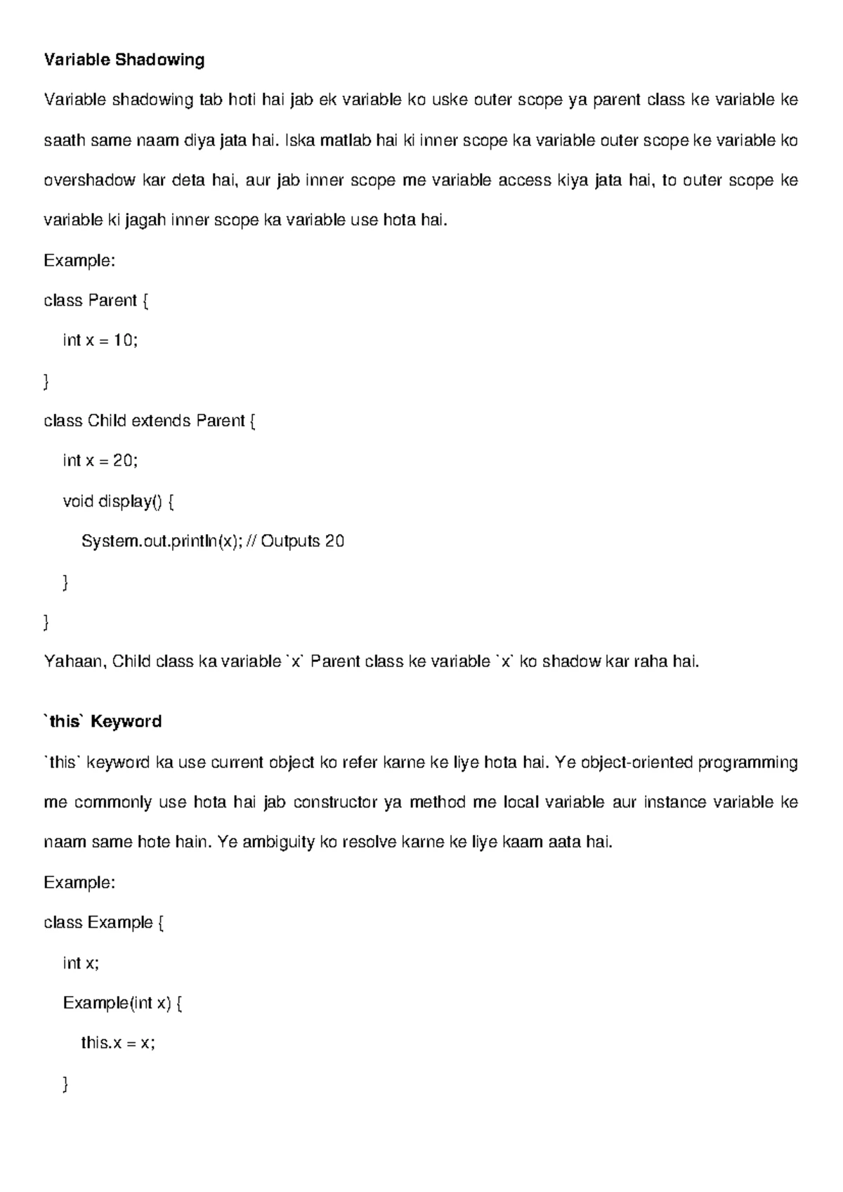 Java OOPs Concepts - Variable Shadowing Explained in Hinglish - Studocu