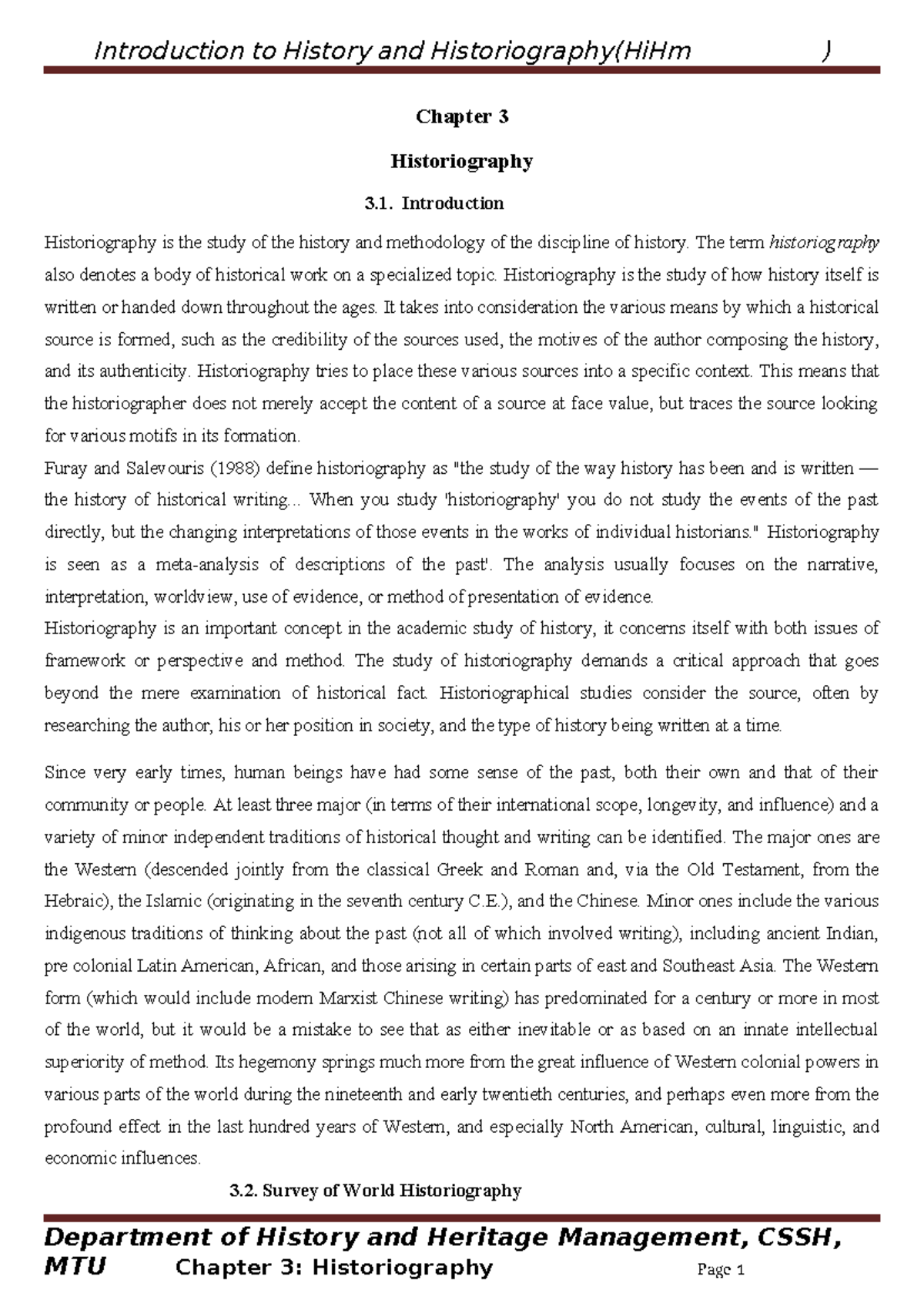 Introduction to History and Historiography (HiHm 1011) - Chapter 3 ...