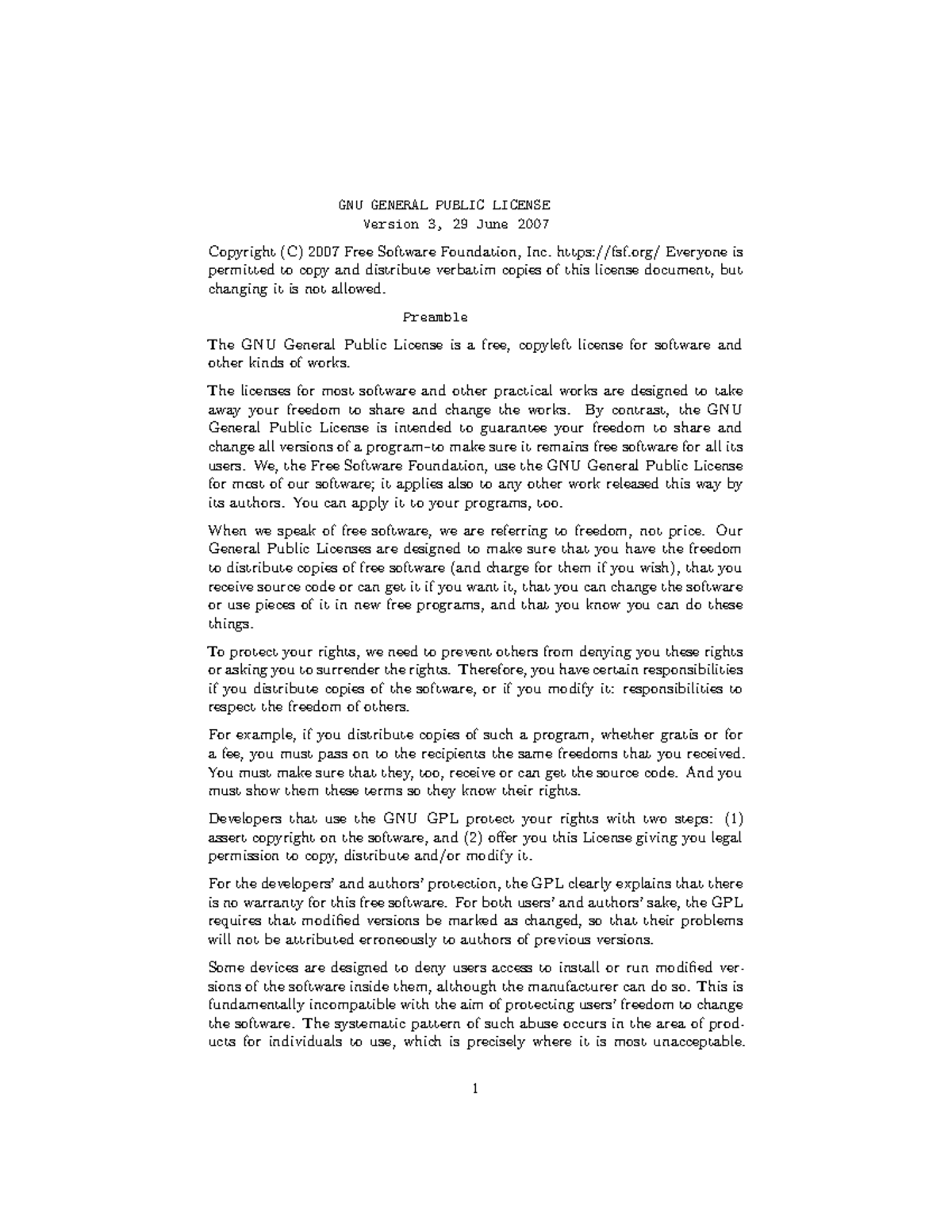 GNU General Public License (GPL) v3 - 29 June 2007 Overview - Studocu