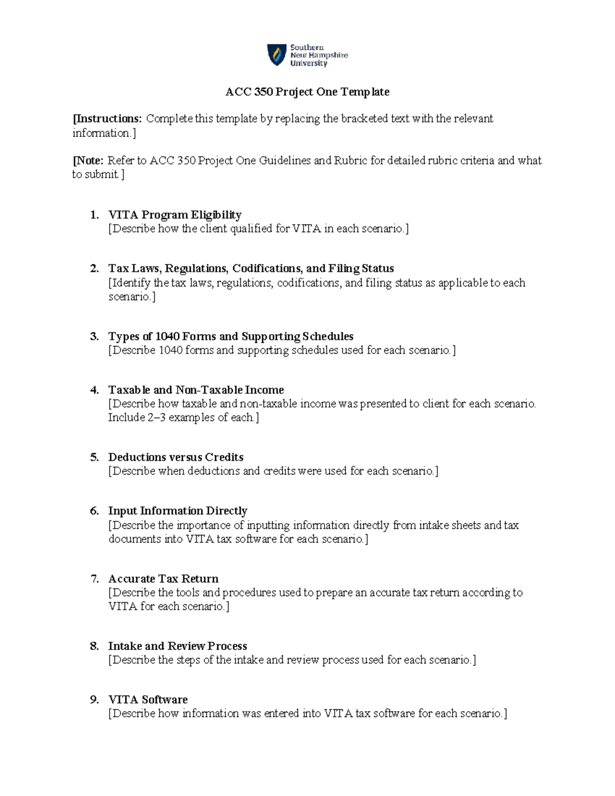 ACC 350 Project One Template: VITA Tax Preparation Guide - Studocu