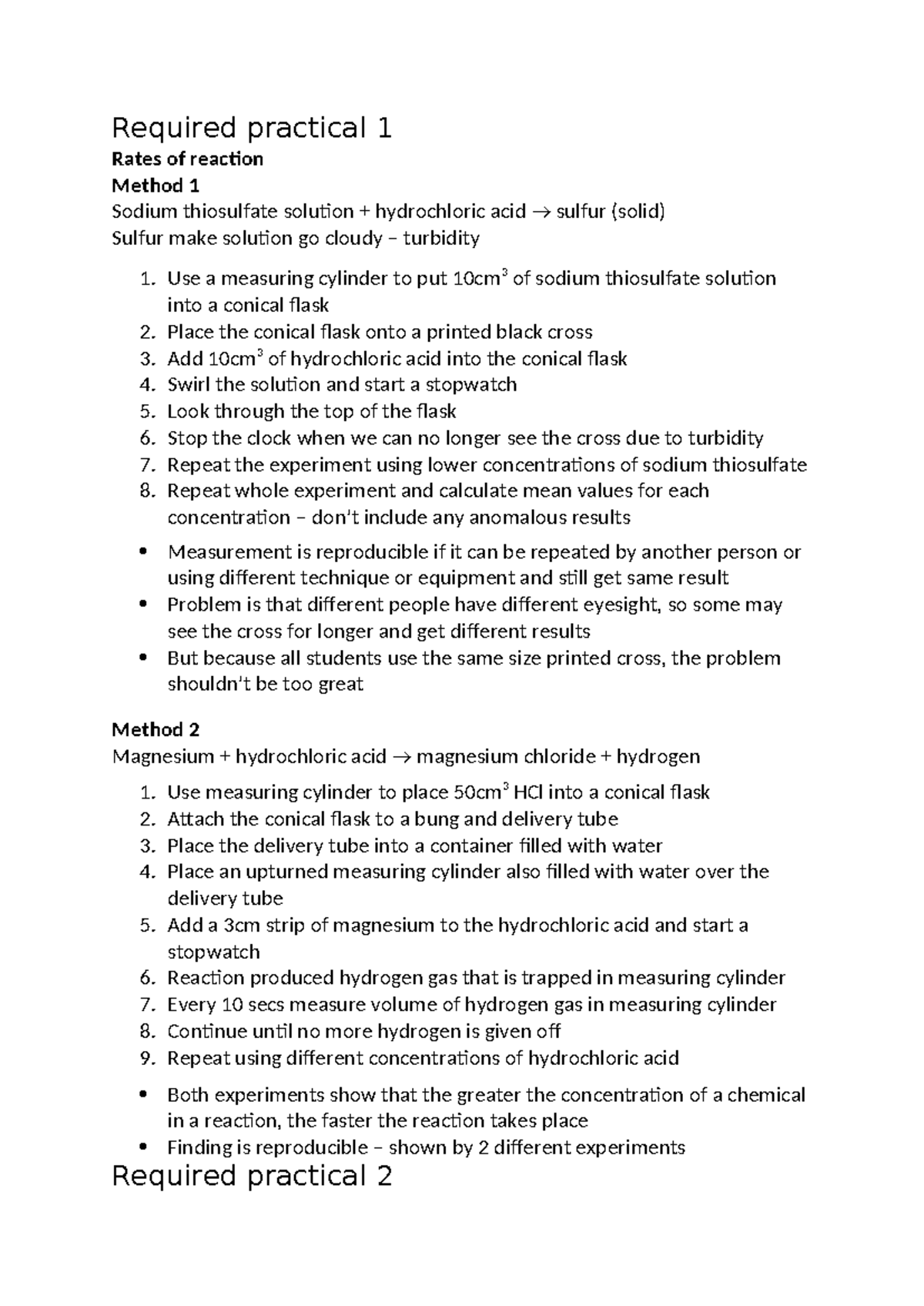Required Practical 1 & 2: Rates of Reaction Methods - Studocu