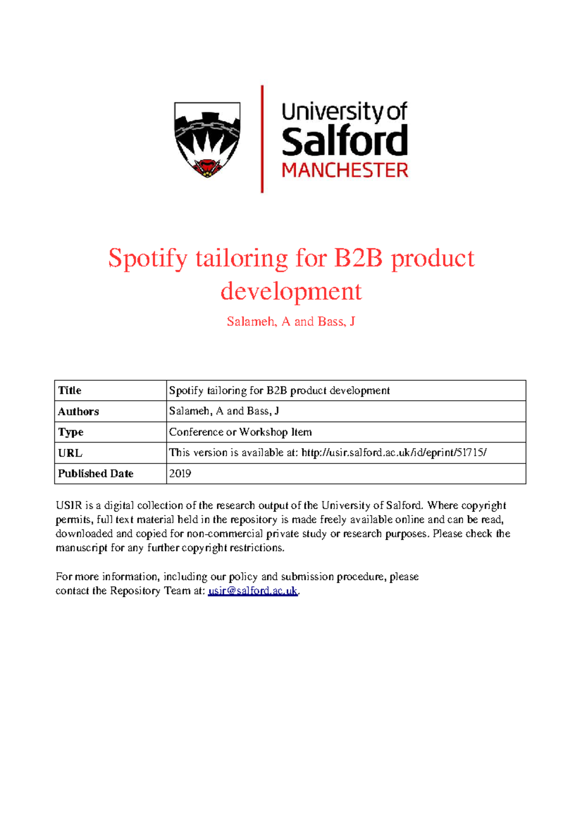 Spotify Tailoring for B2B Product Development: Insights from a Case ...