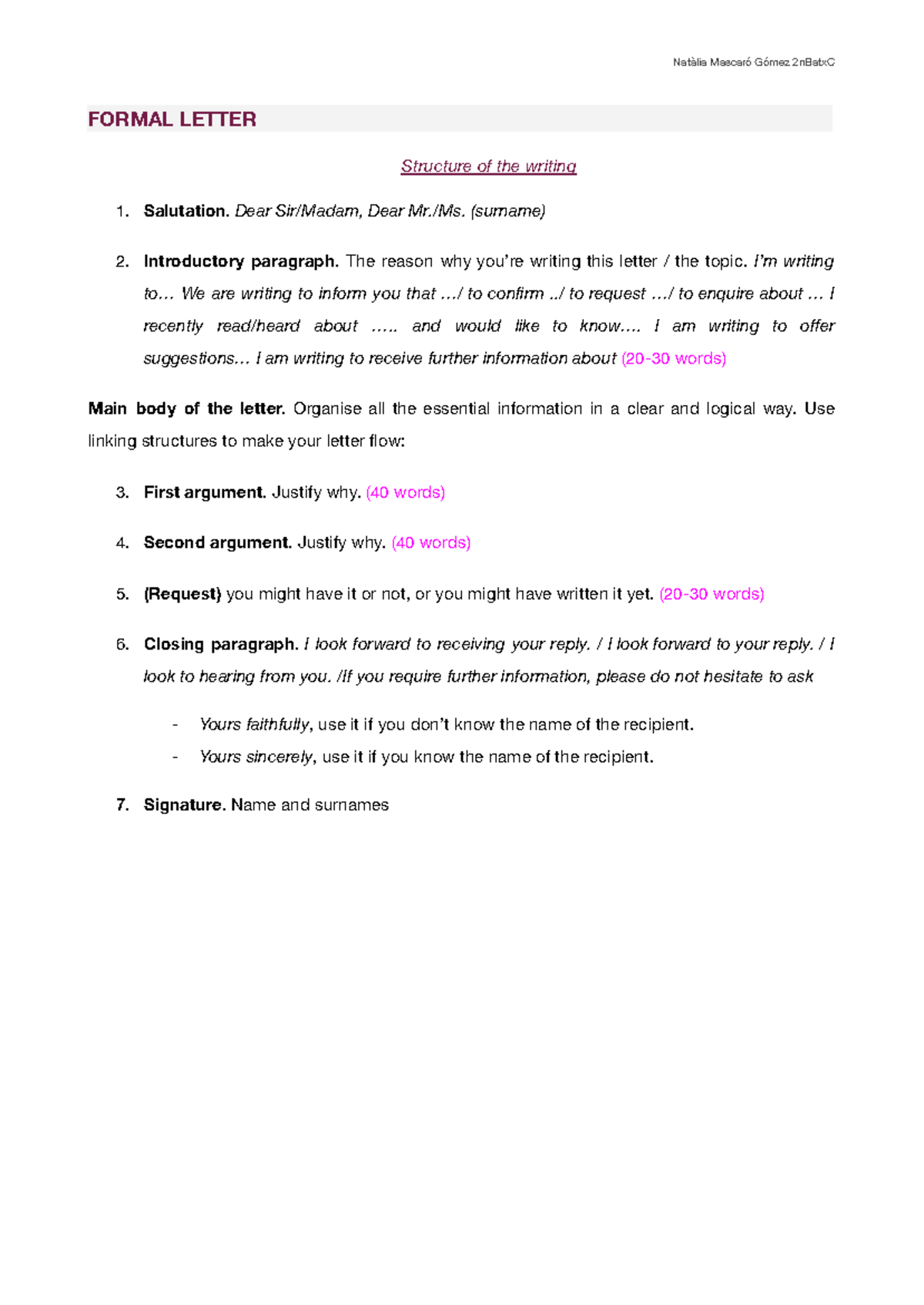 2nBatxC Formal Letter Writing Structure and Expressions Guide - Studocu