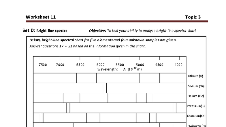Worksheet 11 Set D: Spectra Analysis for E3 Chemistry - Studocu