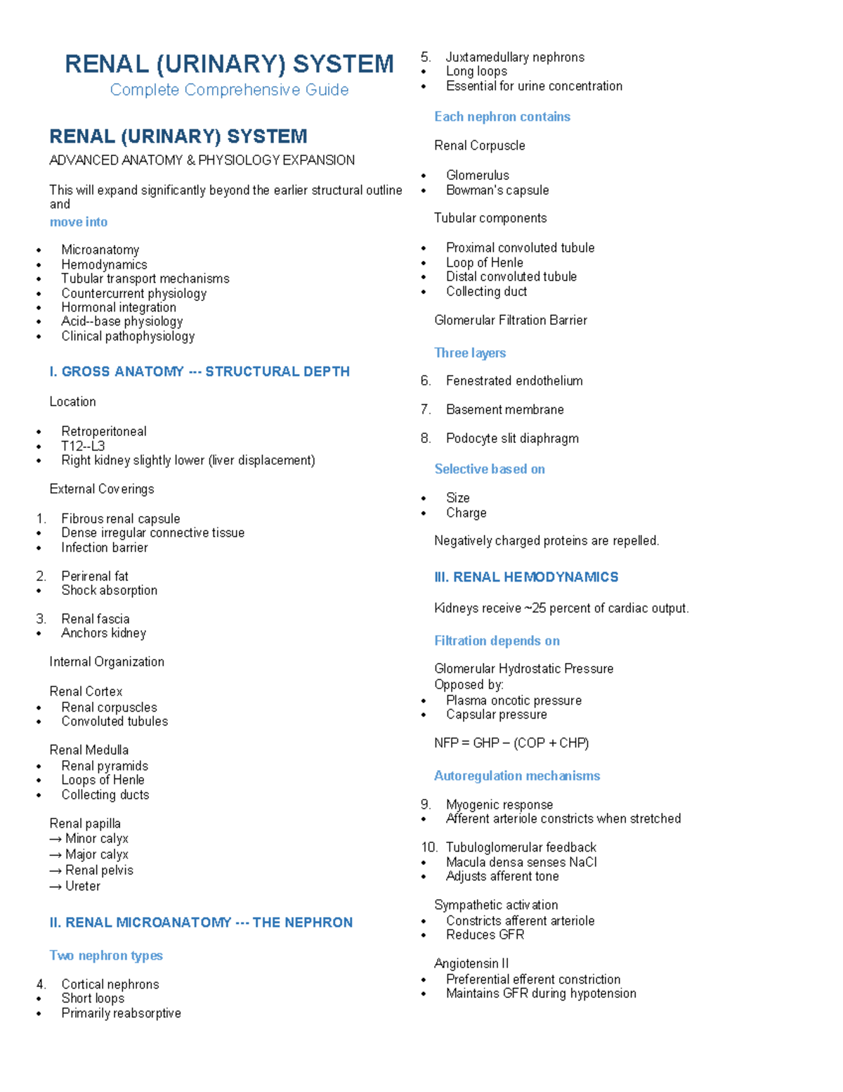 RENAL (URINARY) SYSTEM Comprehensive Guide: Advanced Anatomy ...