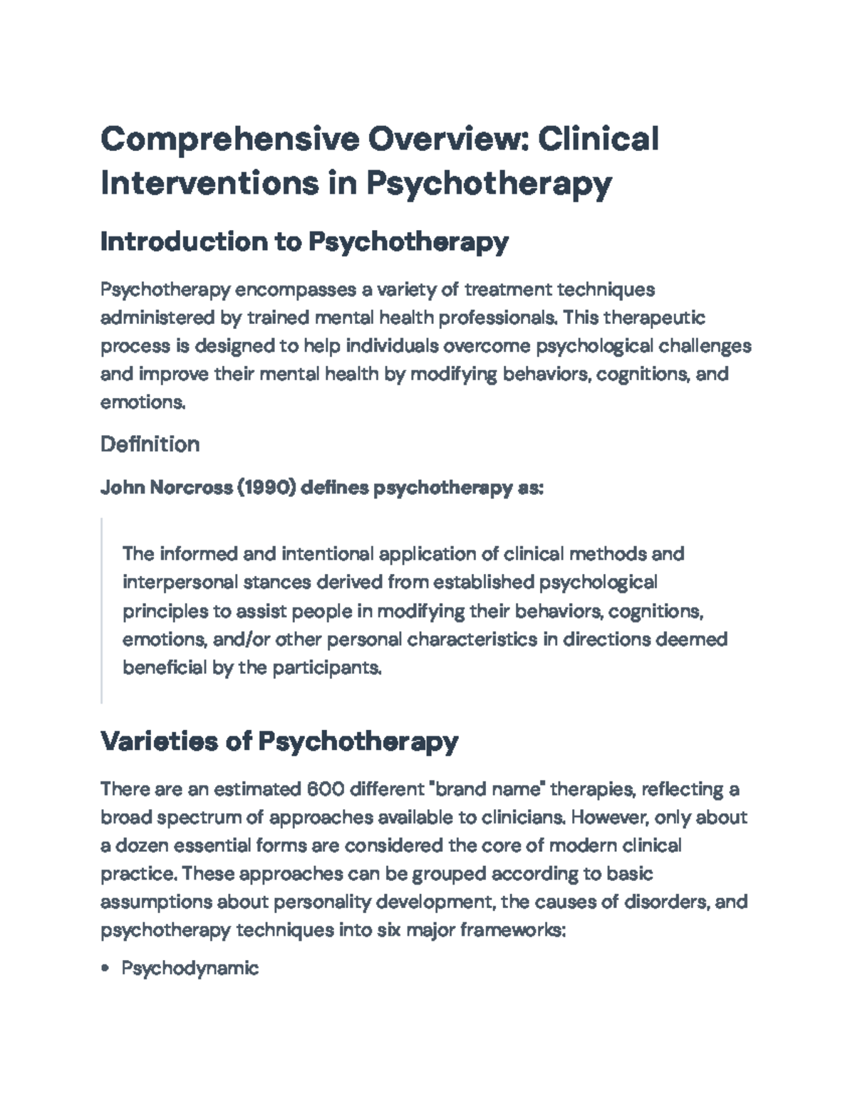 Clinical Interventions in Psychotherapy: A Comprehensive Overview ...