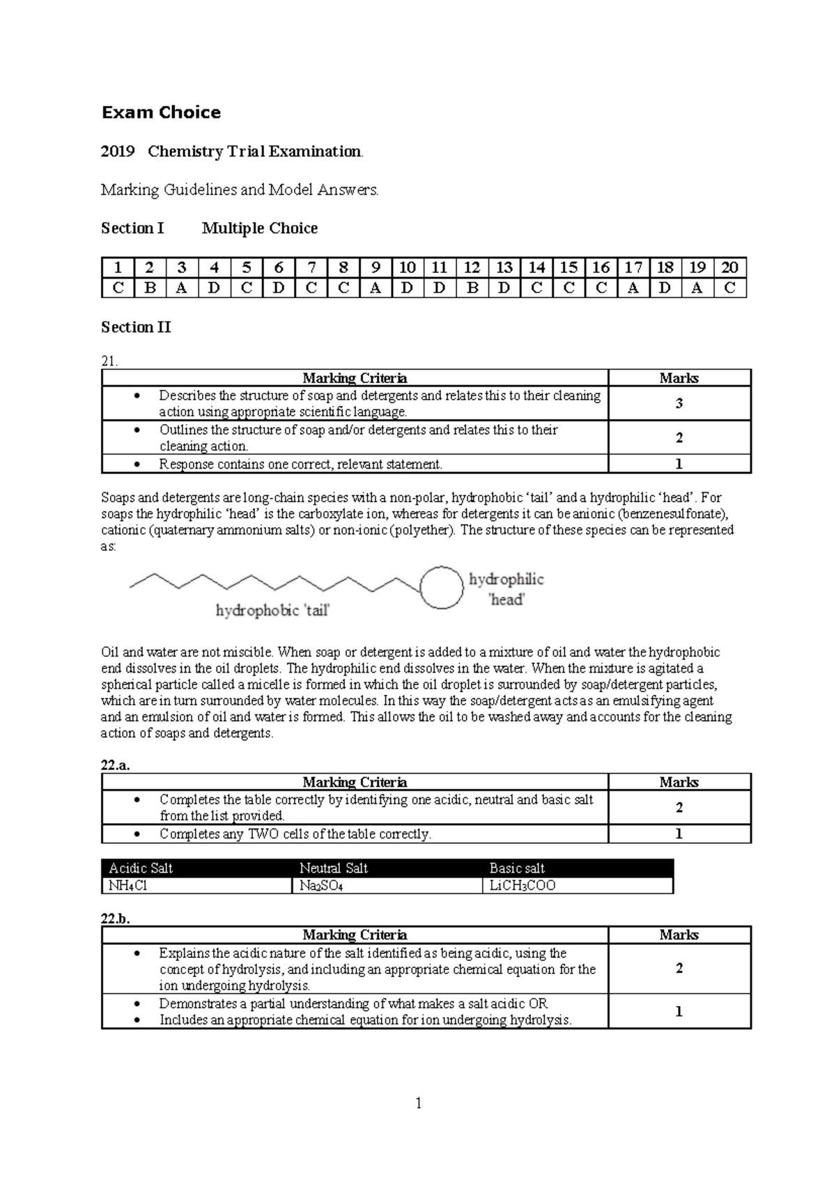 2019 Chemistry Trial Exam Marking Guidelines & Model Answers - Studocu