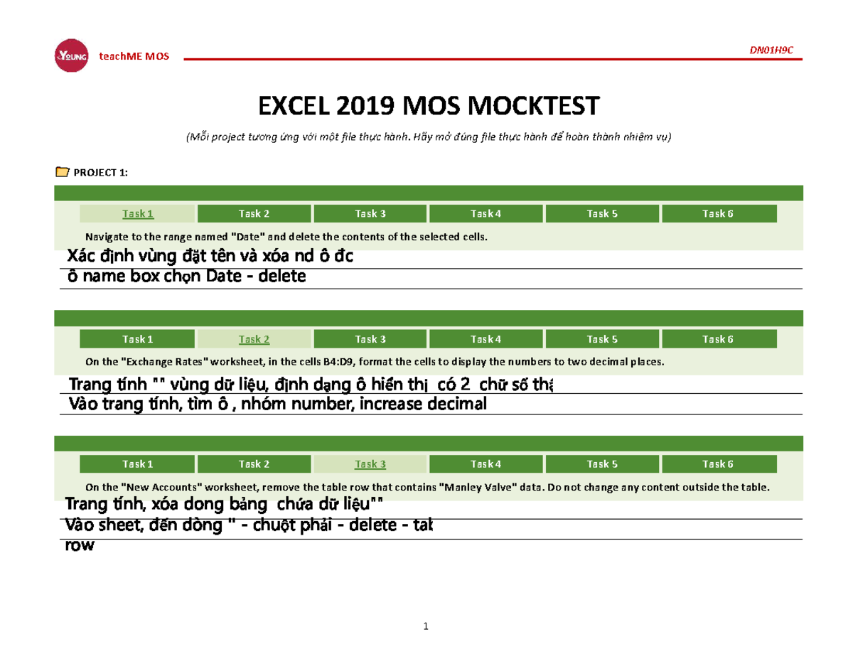 DN01H9C teachME MOS EXCEL 2019 Mock Test Overview and Tasks - Studocu