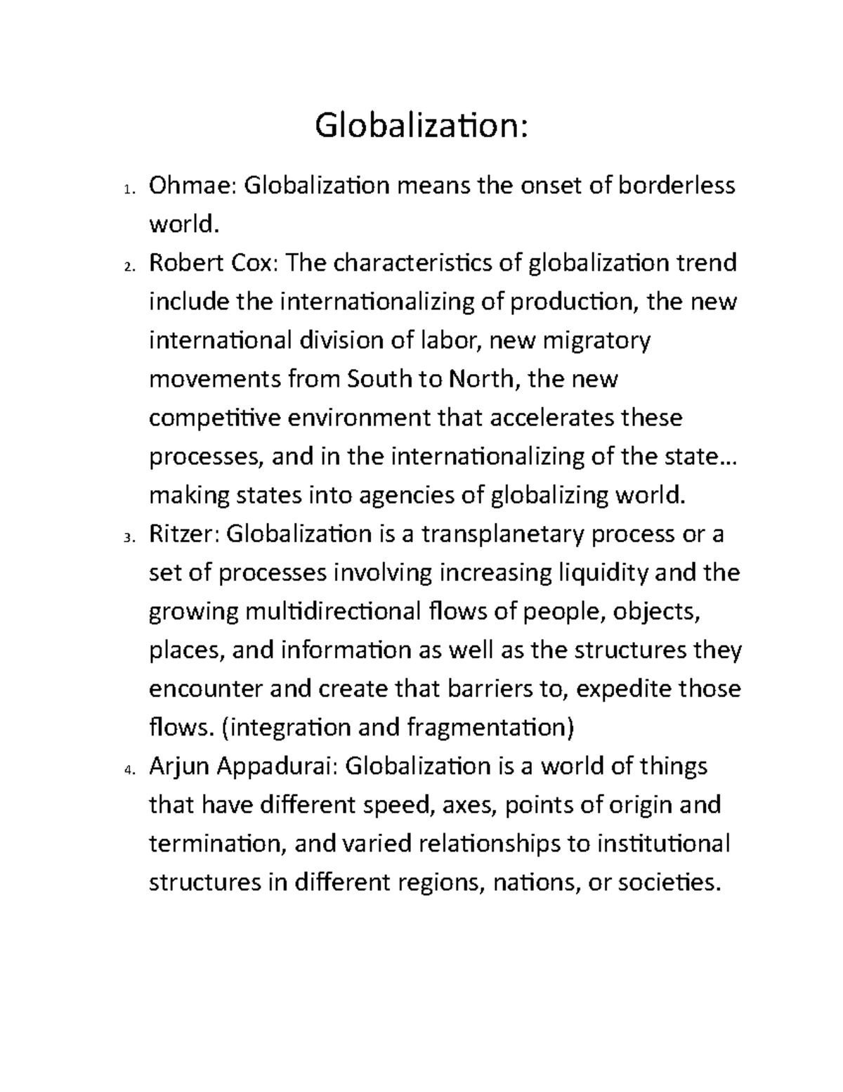 Globalization Concepts: Definitions and Perspectives Explained - Studocu