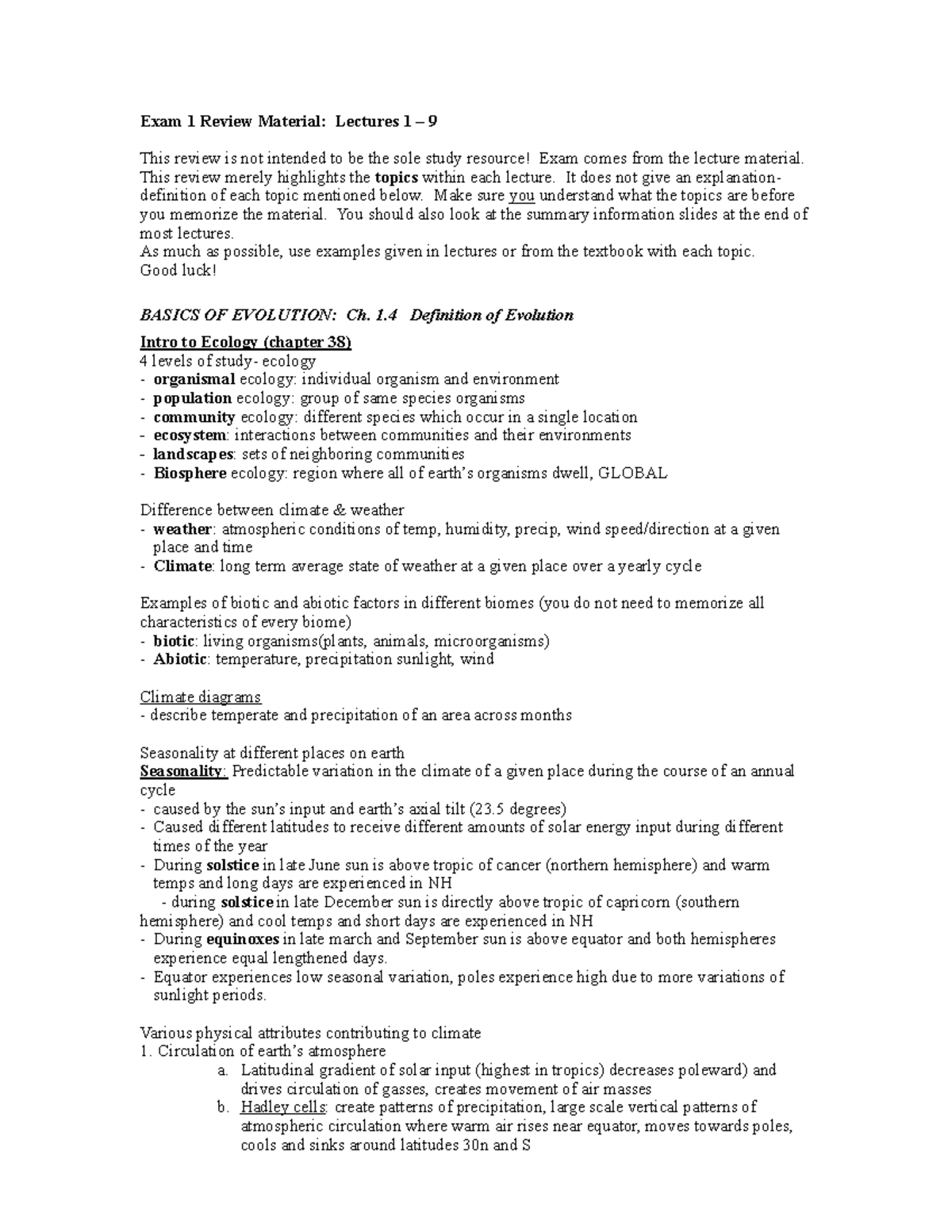 Final Exam Study Guide for BIO101: Essential Concepts and Review - Exam ...