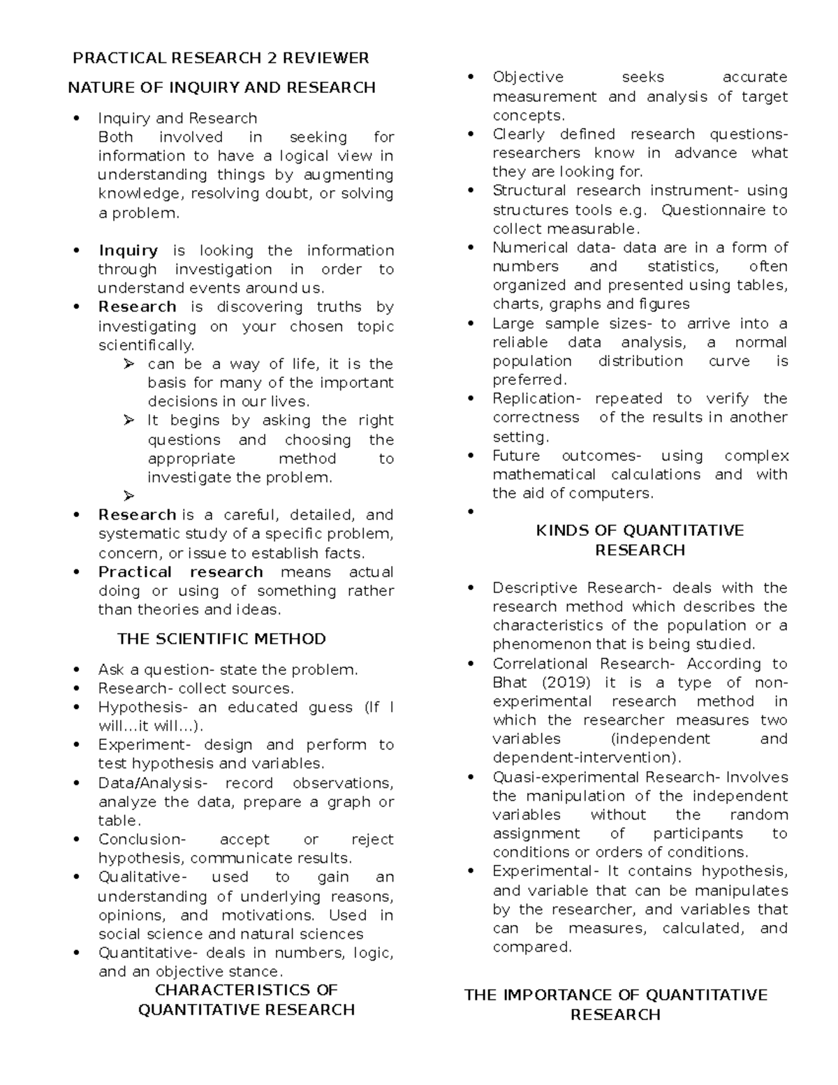 PR2 Practical Research 2 Reviewer: Understanding Inquiry & Quantitative ...