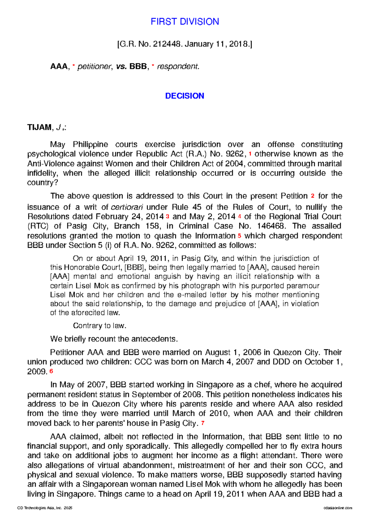 AAA v. BBB: Jurisdiction in Psychological Violence Cases under R.A ...