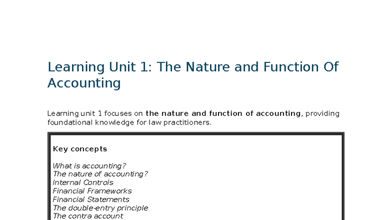 FAC1503 - Learning Unit 1: Understanding Accounting Basics and ...