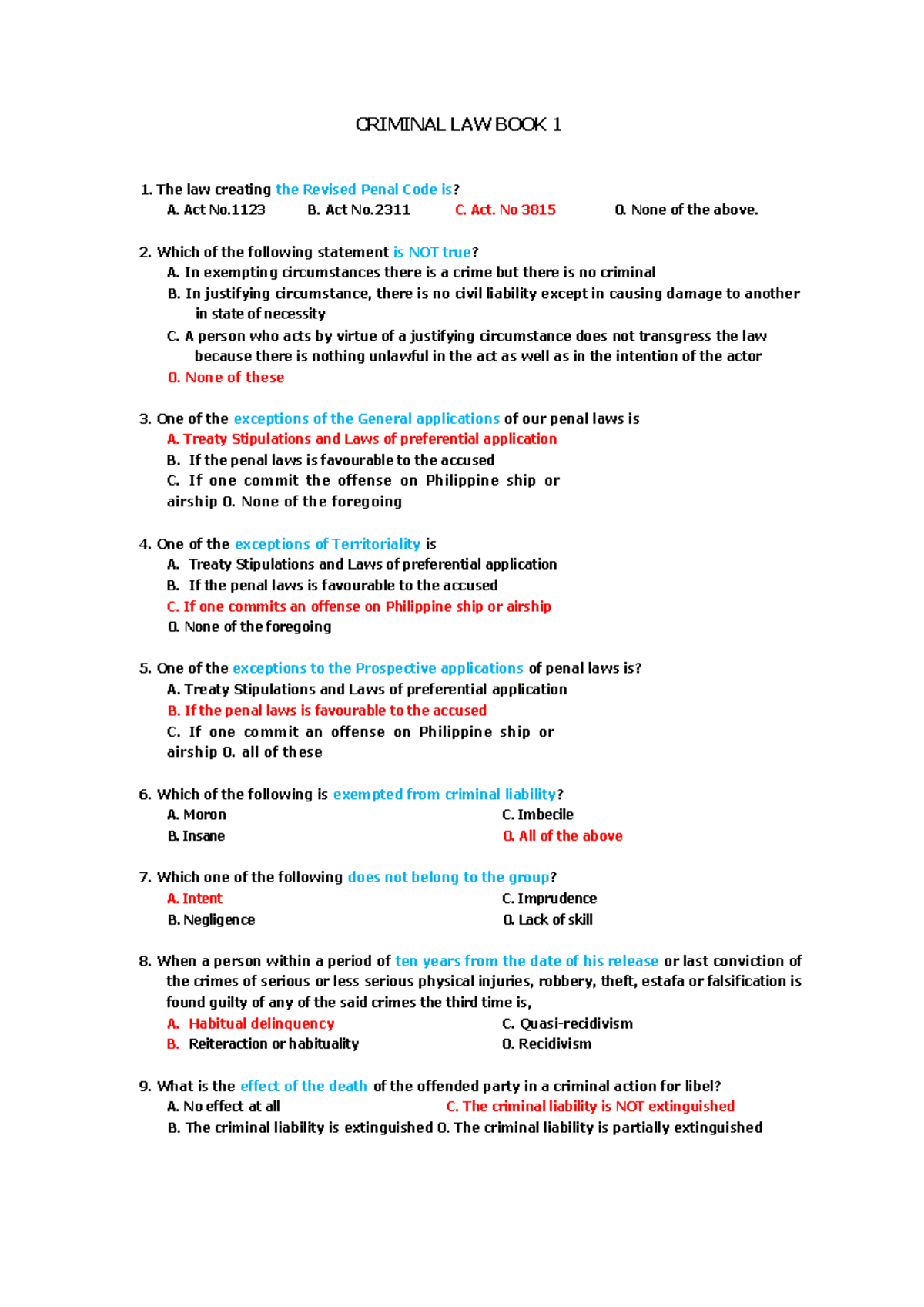 Criminal Law Book 1 - Summative Review for Final Exam - Studocu