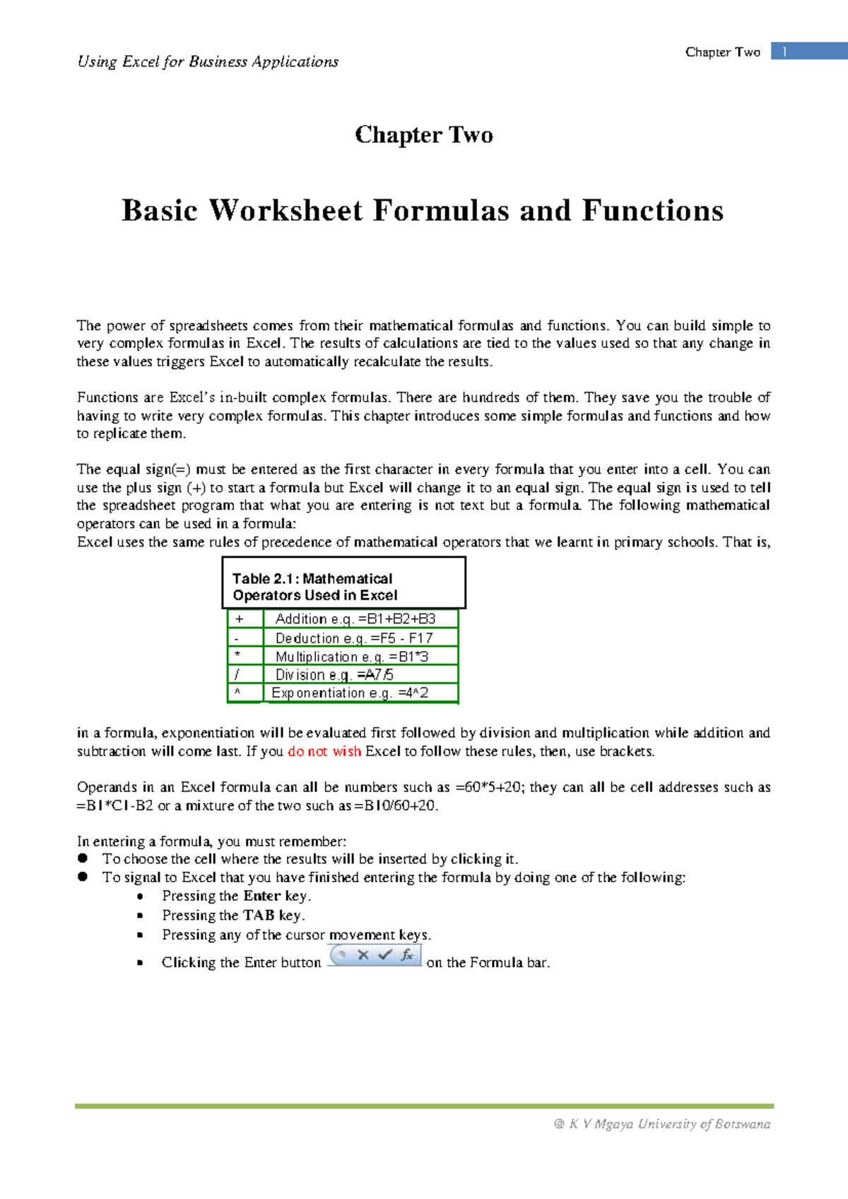 Chapter 2: Basic Worksheet Formulas & Functions in Excel (K V Mgaya ...