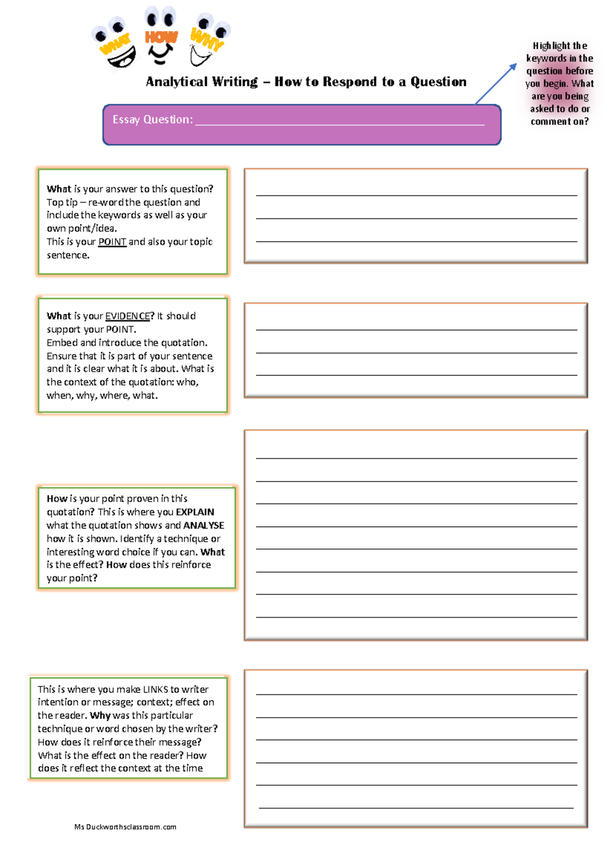 Analytical Writing responding to a question - Ms Duckworthsclassroom ...