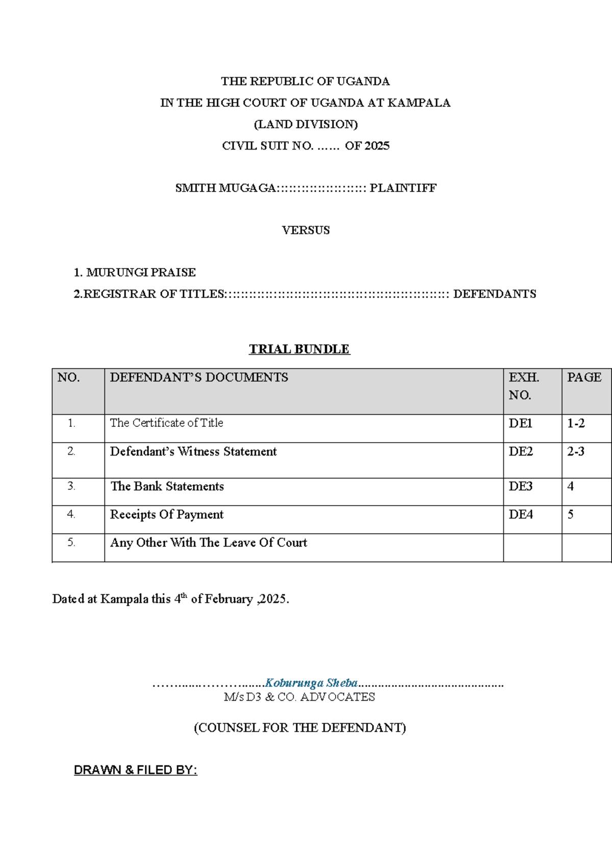 Trial Bundle Friday - Copy - THE REPUBLIC OF UGANDA IN THE HIGH COURT ...
