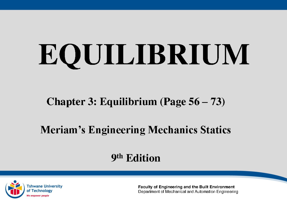Chapter 3: Equilibrium - Engineering Mechanics Statics - Studocu